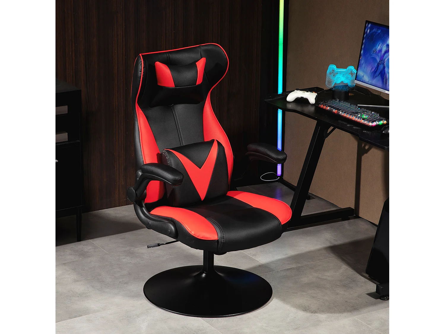 Gamestoel met schommelfunctie, verstelbare ergonomische stoel, met hoofdkussens