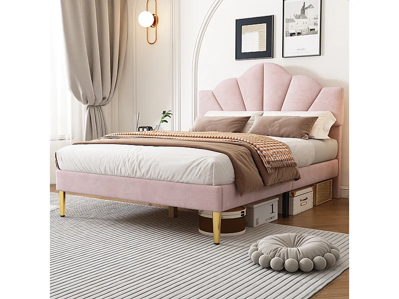 Samt-Polsterbett 140 x 190 cm, Doppelbett, Muschelbett