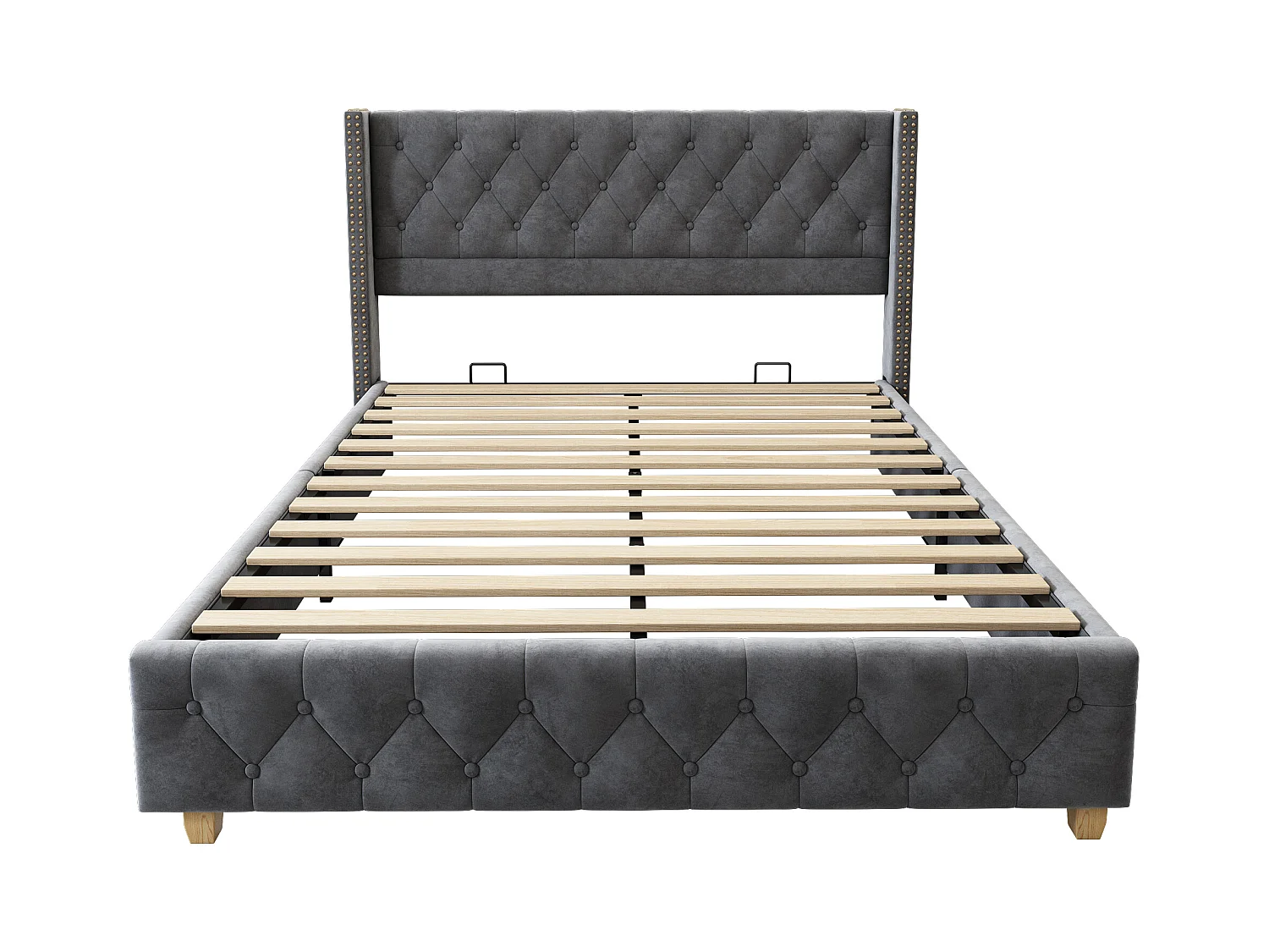 Gepolstertes Bett 140 x 190 cm mit Lattenrost und Kopfteil, geknöpfte Polsterung