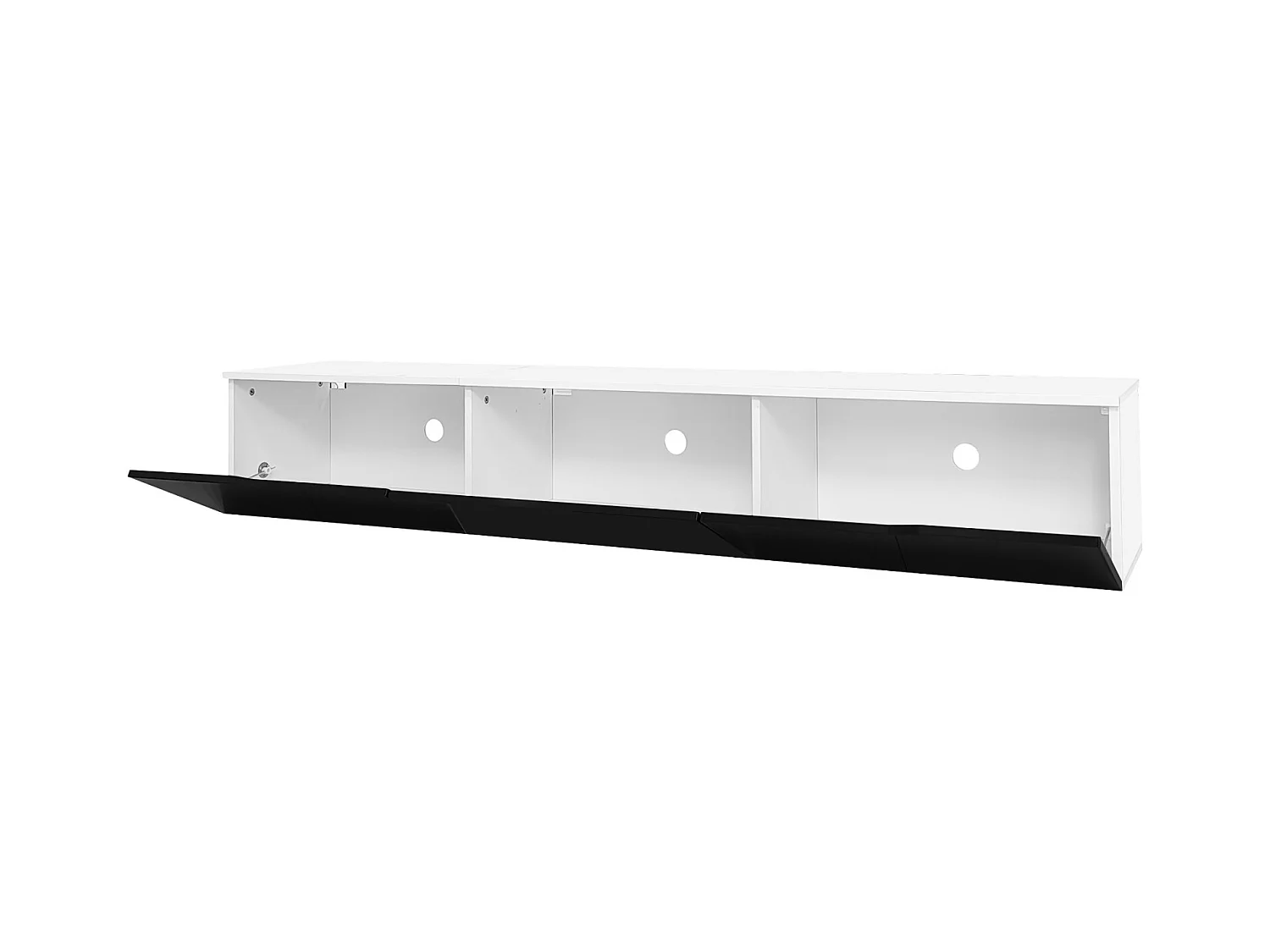 Soporte de TV flotante, soporte de TV con LED, soporte de TV con 3 puertas batientes, negro y blanco