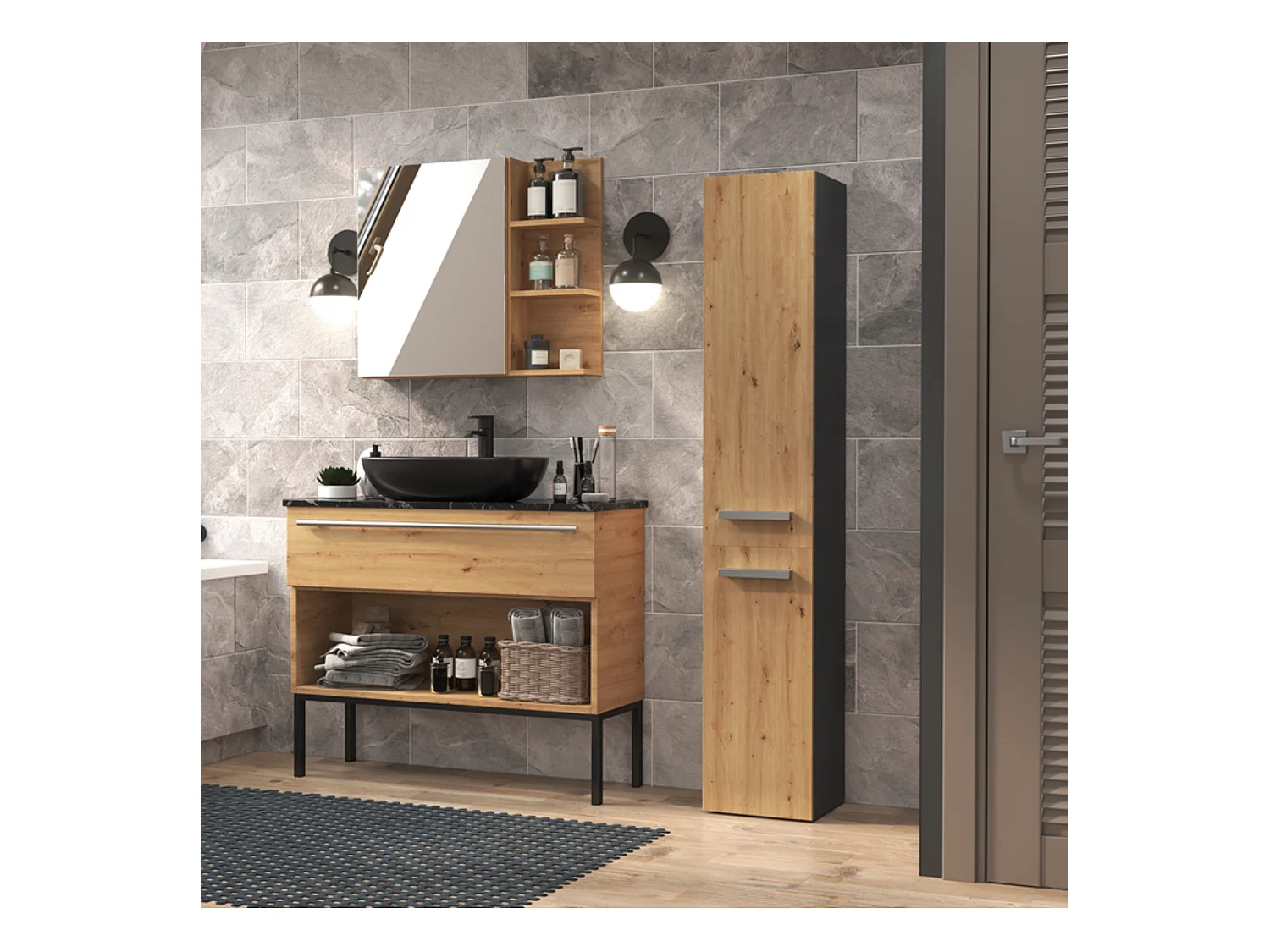 Badkamermeubel, Antraciet / Artisan Eiken, 30 x 174 x 30 cm