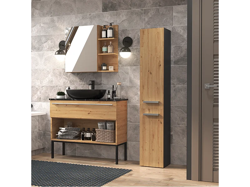 Badkamermeubel, Antraciet/Artisan Eiken, 30 x 174 x 30 cm