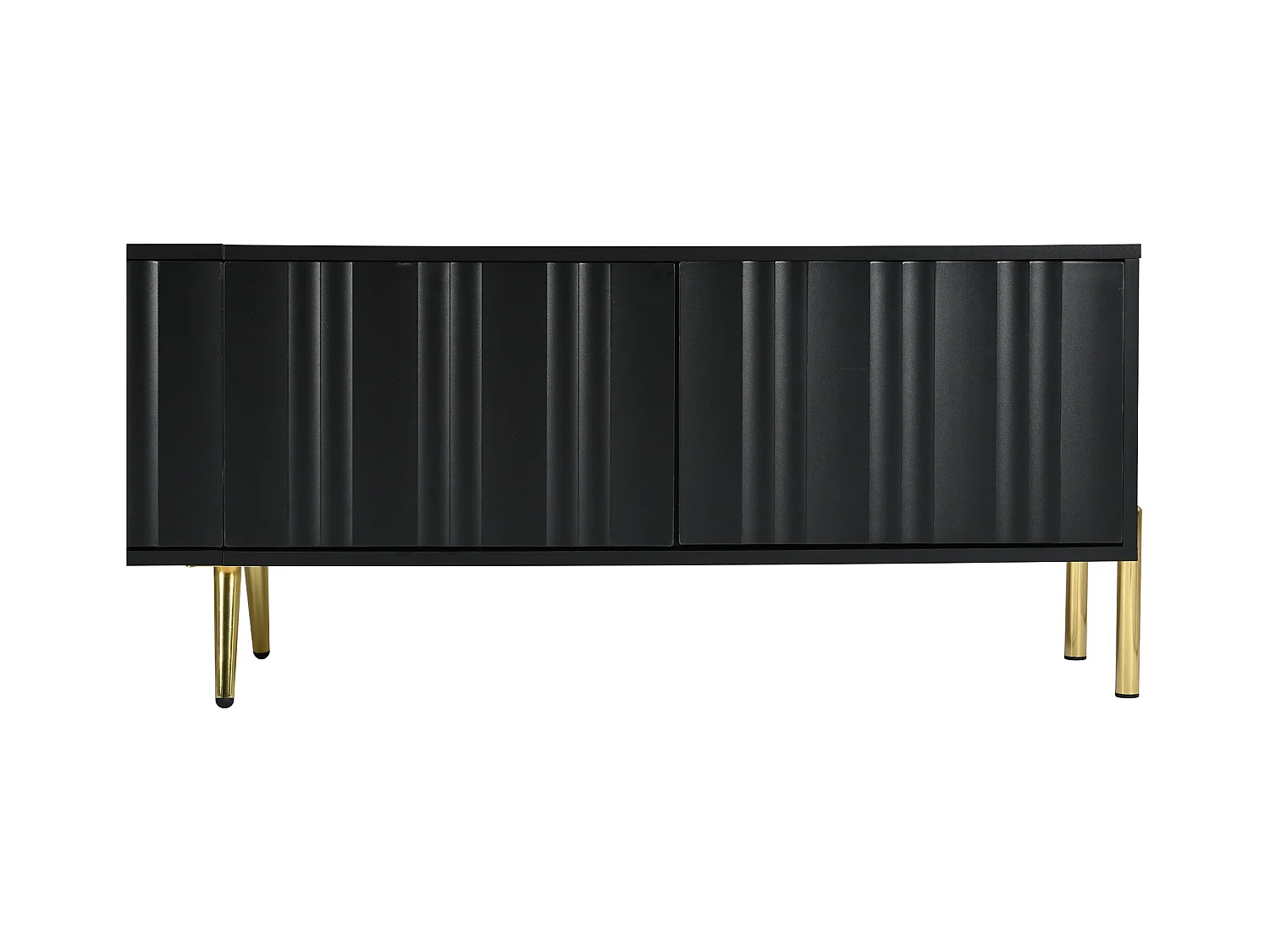 Meuble TV 190x38x48cm - Armoire avec 4 Portes, Pieds de Table dorés, Design de Porte rainurée, noir