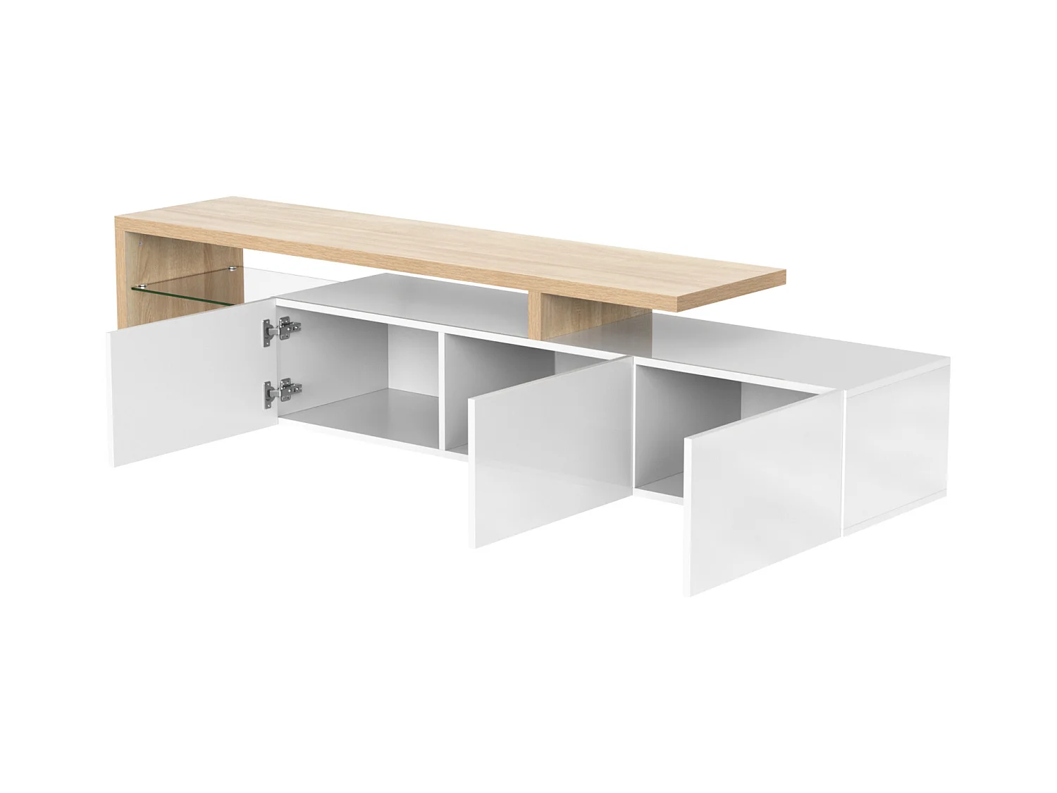 Mueble TV 197,5 x 39 x 42 cm con LED multicolor, mueble TV con compartimentos y 3 cajones, color blanco