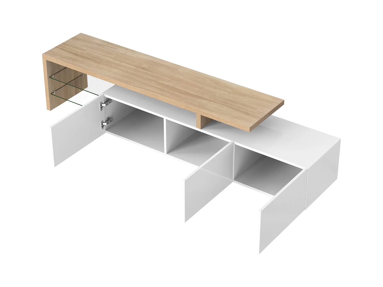 Mueble TV 197,5 x 39 x 42 cm con LED multicolor, mueble TV con compartimentos y 3 cajones, color blanco