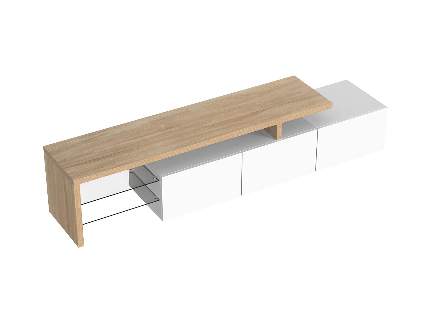 Mueble TV 197,5 x 39 x 42 cm con LED multicolor, mueble TV con compartimentos y 3 cajones, color blanco