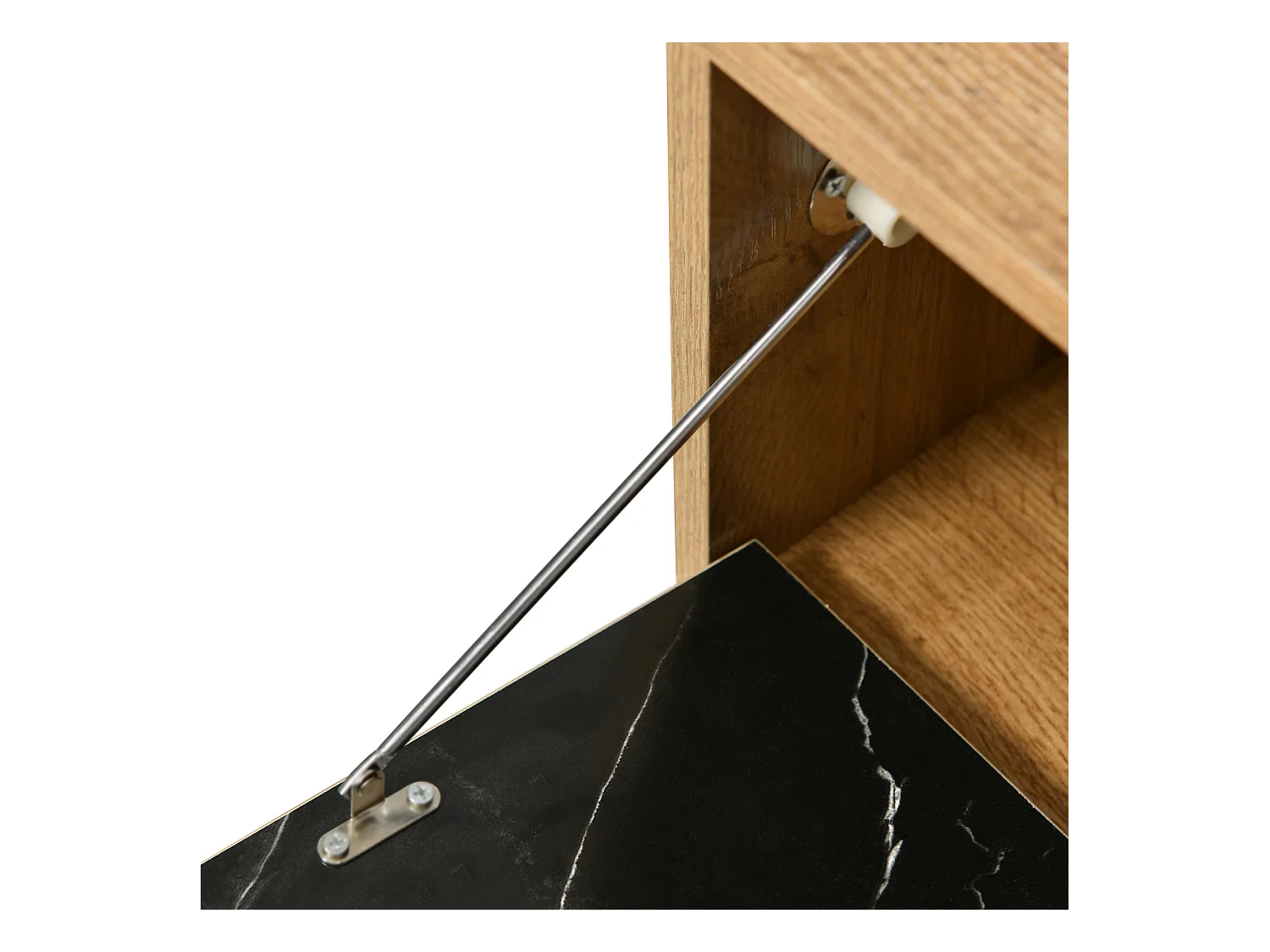 Support TV avec design en marbre et grain de bois, pieds en fer, 180 x 36,5 x 58 cm, bois foncé