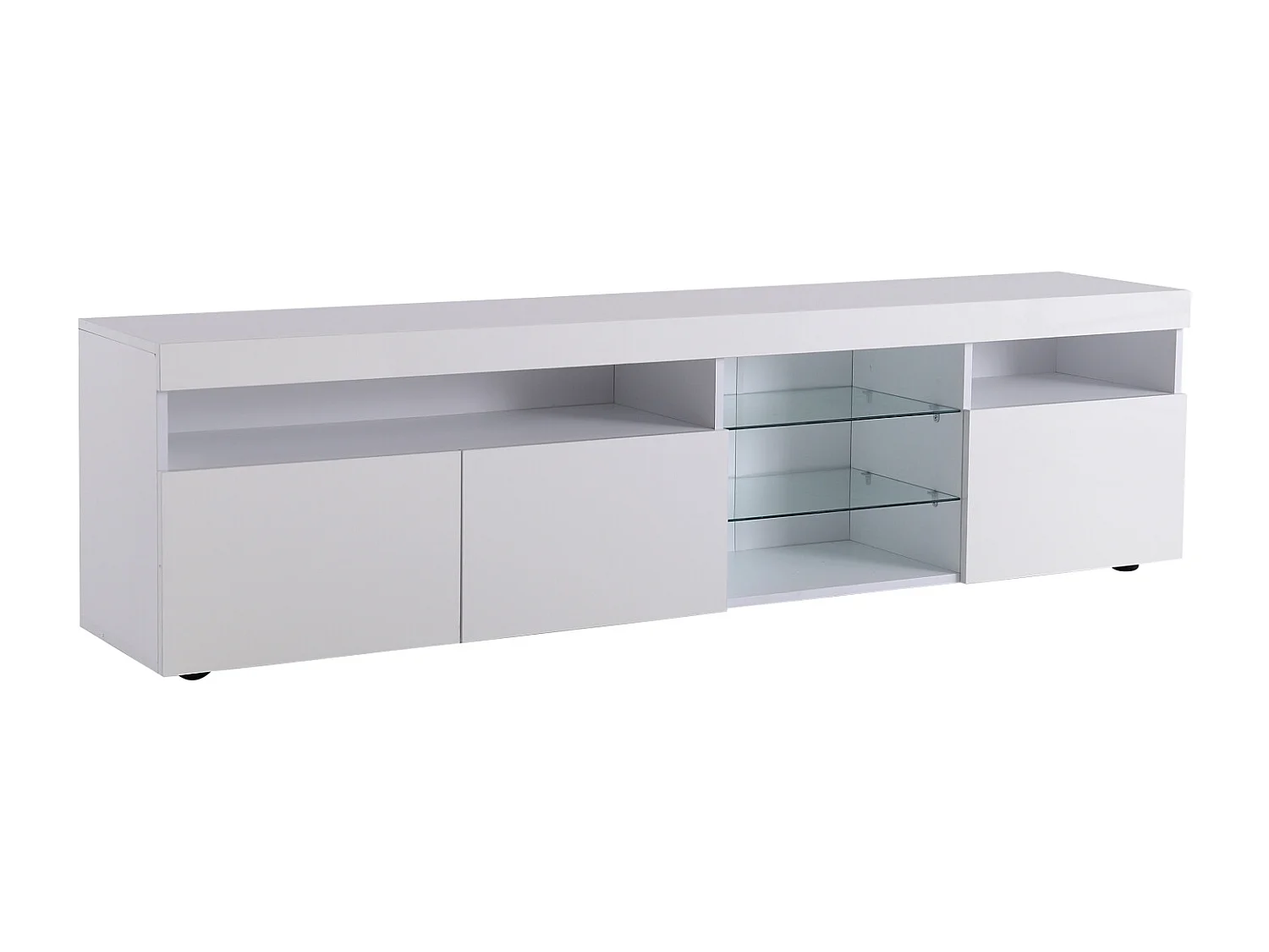 Mobile porta TV con contenitore, 3 ante e 2 ripiani in vetro, mobile porta TV con illuminazione LED regolabile, bianco