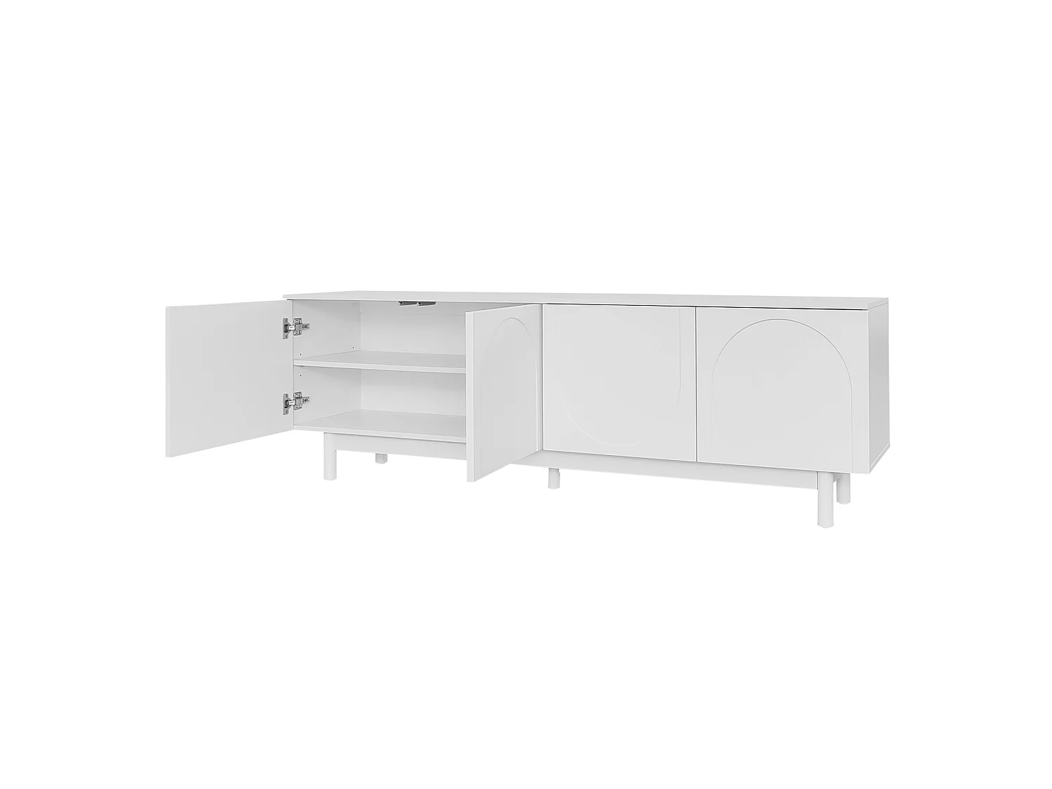 Mobile porta TV bianco con 4 ante, mobile porta TV, mobile contenitore con divisori regolabili, 175x38x56cm