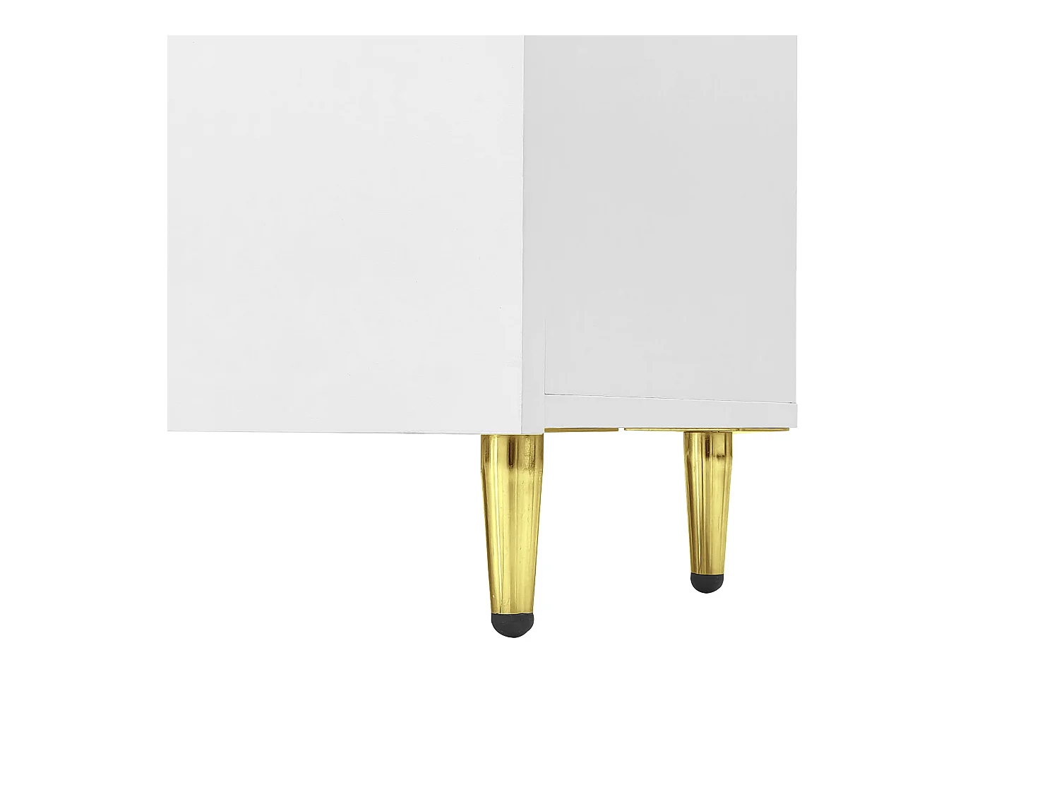 Mueble TV bajo con 2 puertas de cristal y 2 puertas de madera - Con patas doradas - Blanco