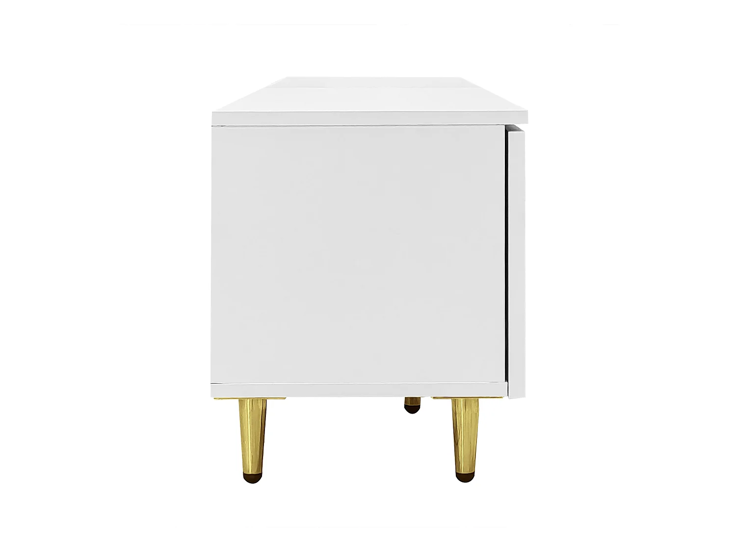 Mueble TV bajo con 2 puertas de cristal y 2 puertas de madera - Con patas doradas - Blanco
