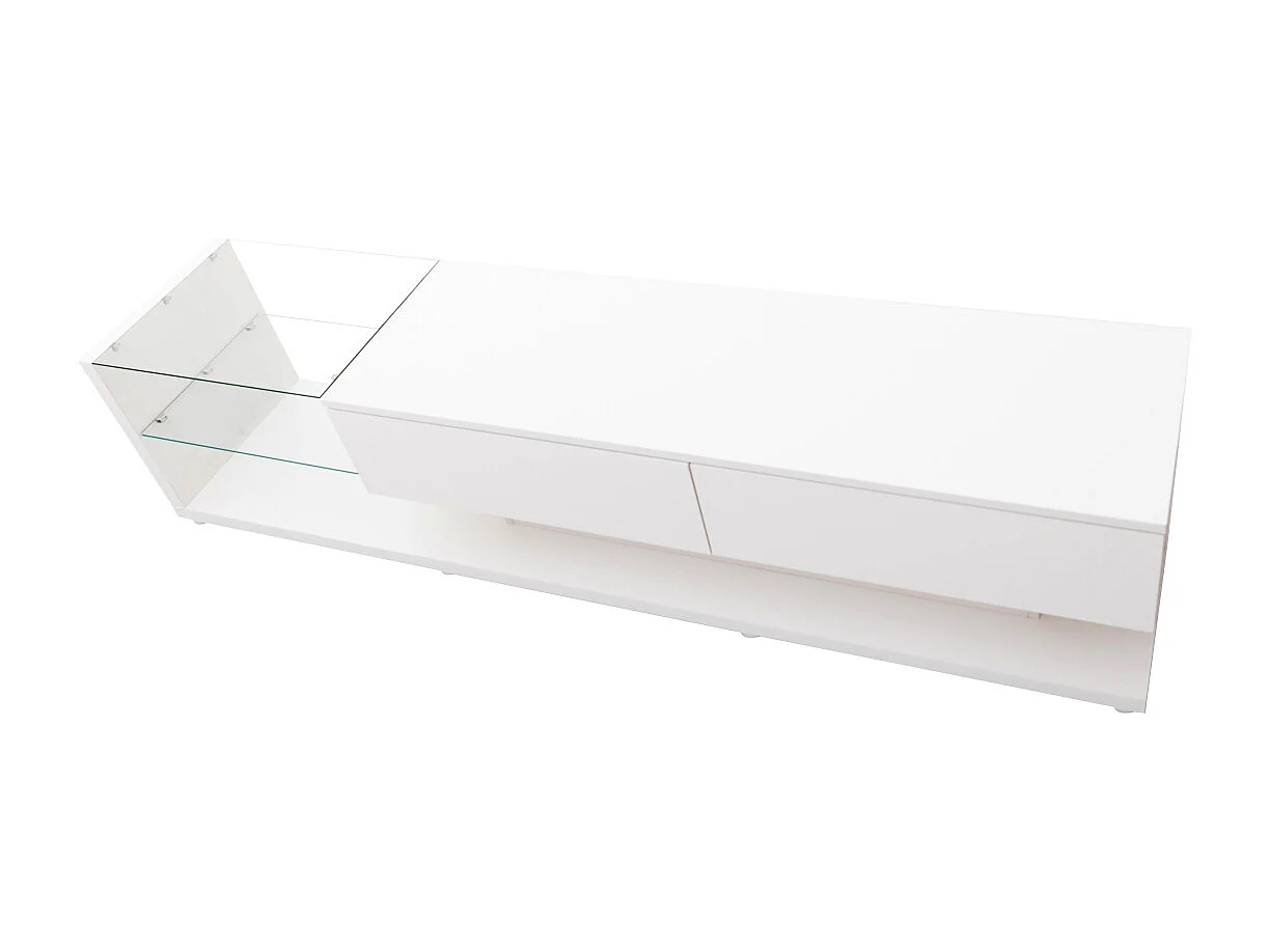 Modern tv-meubel met ledverlichting, tv-meubel met 2 lades en glazen planken, laag kastje, wit