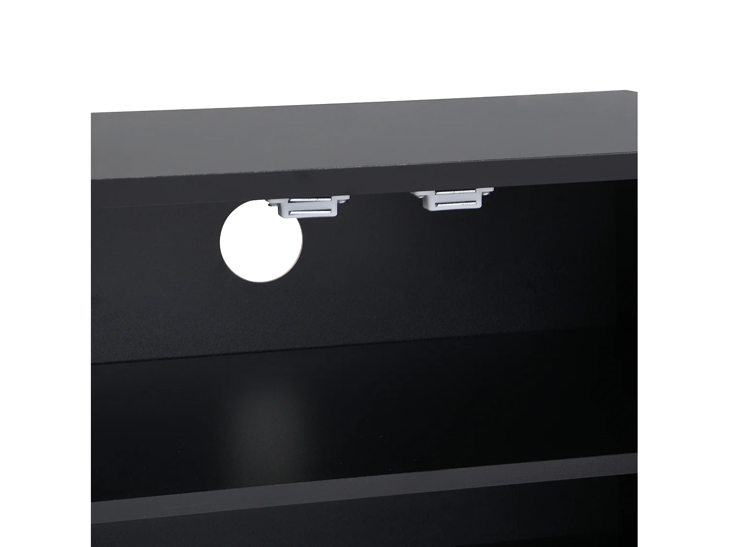 Mesa de TV com base, puxadores dourados, armário baixo para sala de estar com portas estruturadas esculpidas, preto