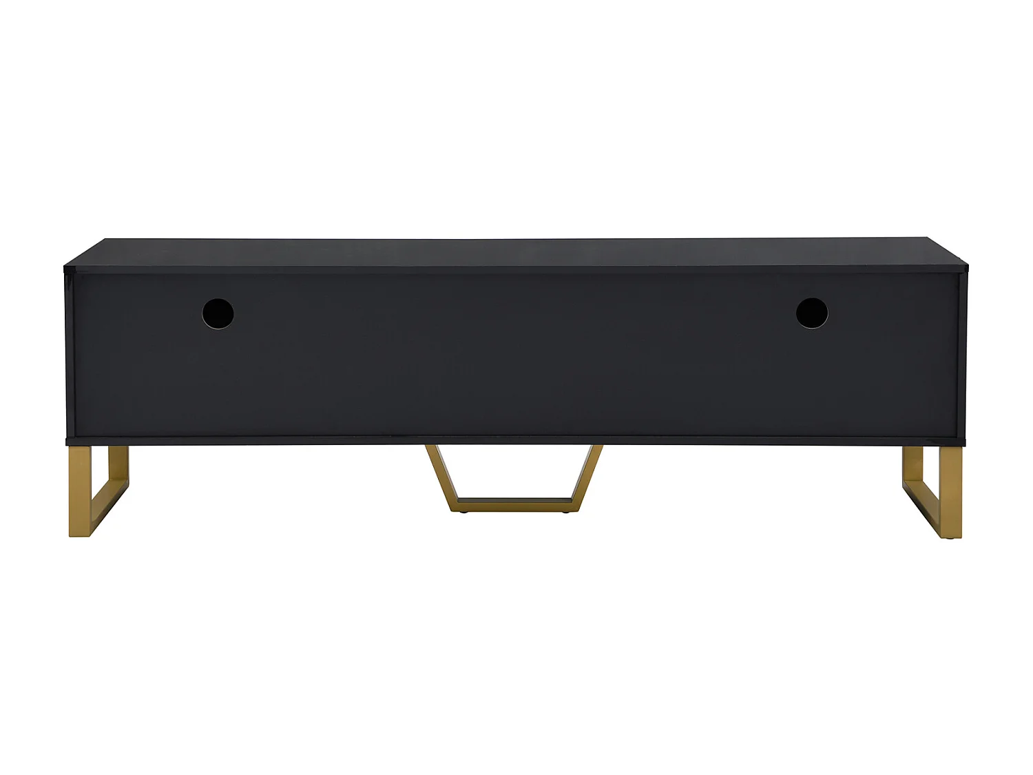 Mesa de TV com base, puxadores dourados, armário baixo para sala de estar com portas estruturadas esculpidas, preto