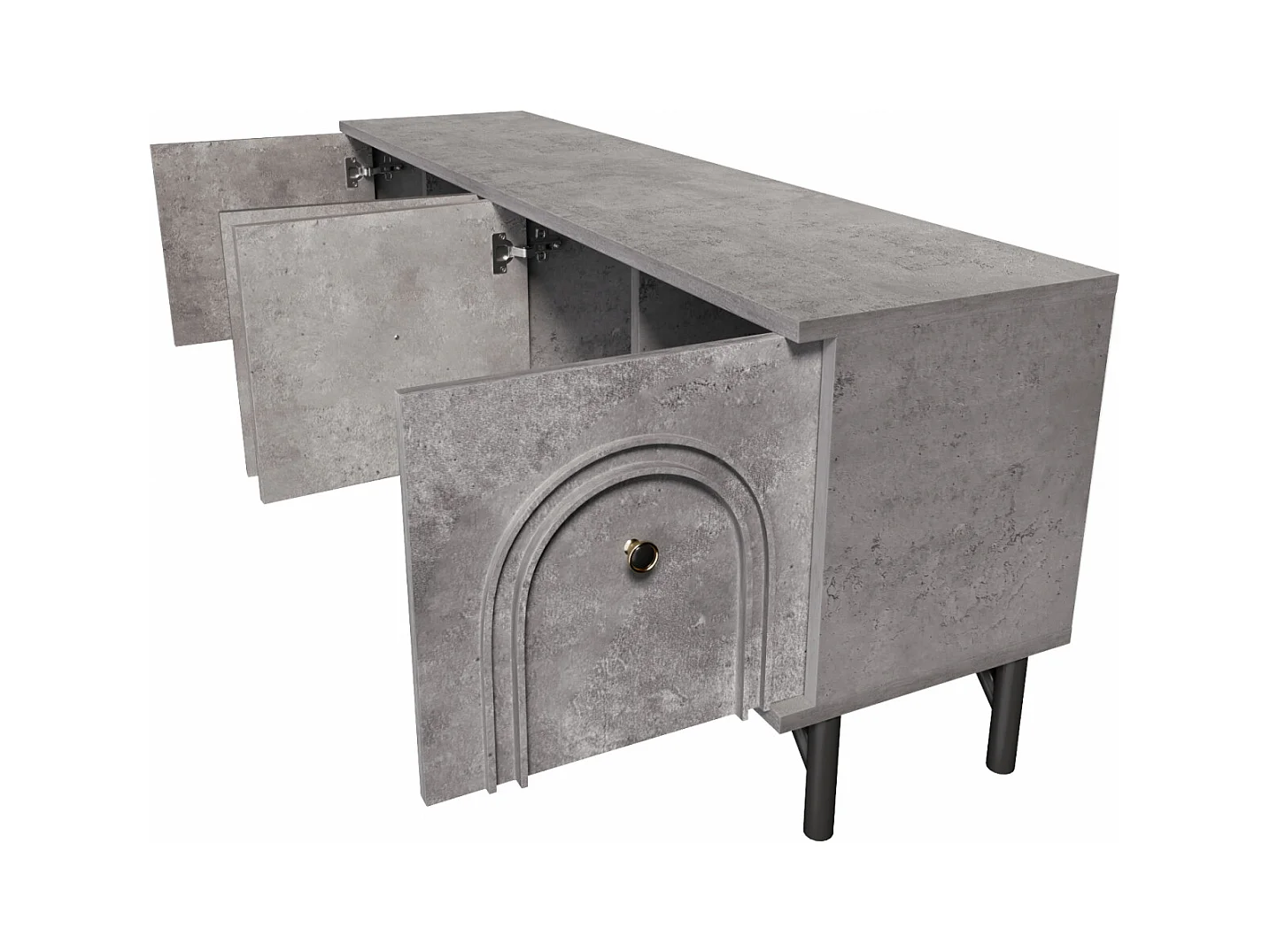 Mueble de TV moderno de 4 puertas, gris, 160 cm, diseño elegante, bisagras de cierre suave