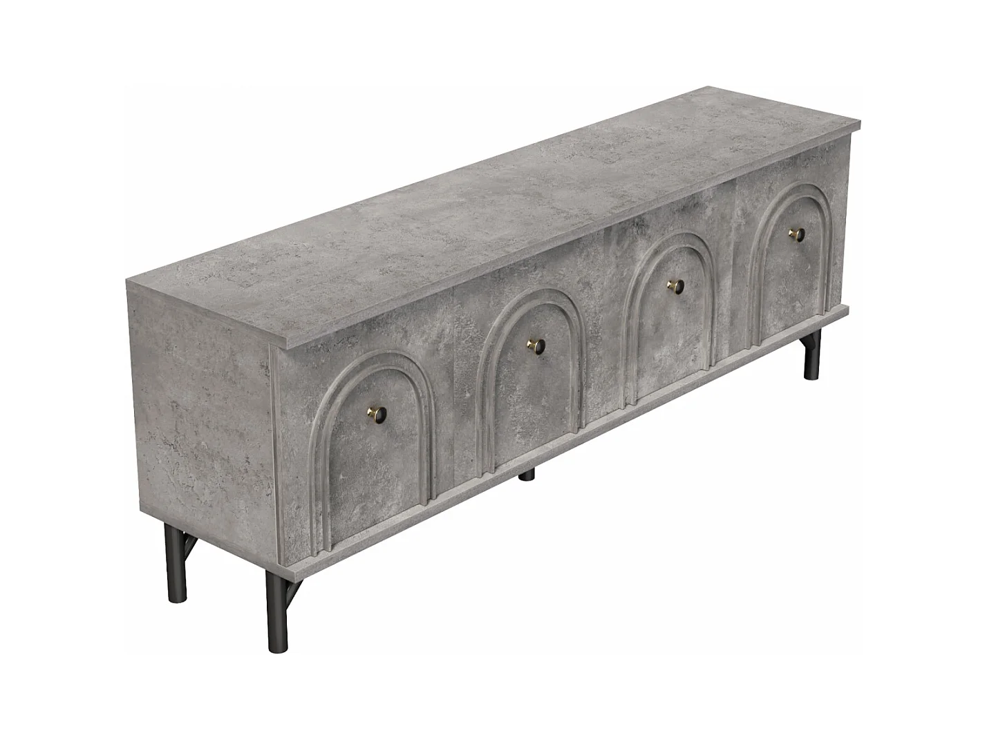 Mueble de TV moderno de 4 puertas, gris, 160 cm, diseño elegante, bisagras de cierre suave