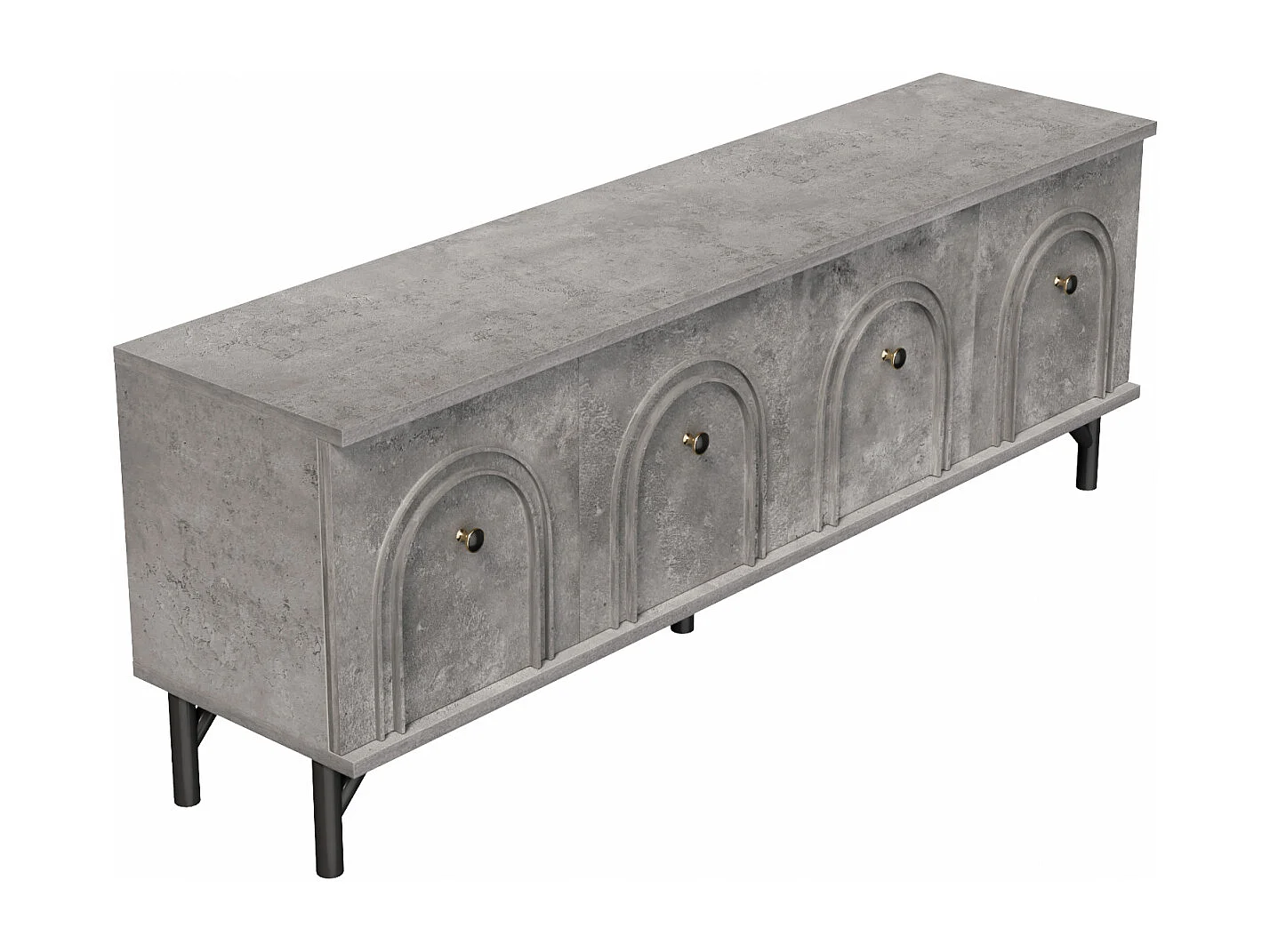 Mueble de TV moderno de 4 puertas, gris, 160 cm, diseño elegante, bisagras de cierre suave