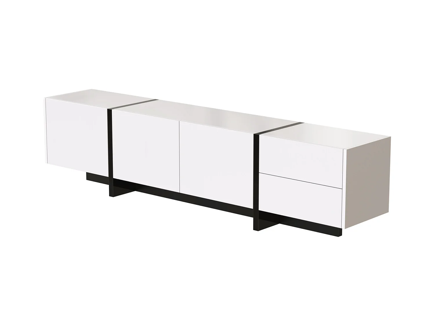 Mueble de TV moderno, mueble con 2 cajones y 3 puertas, mueble multifuncional con estantes, color blanco