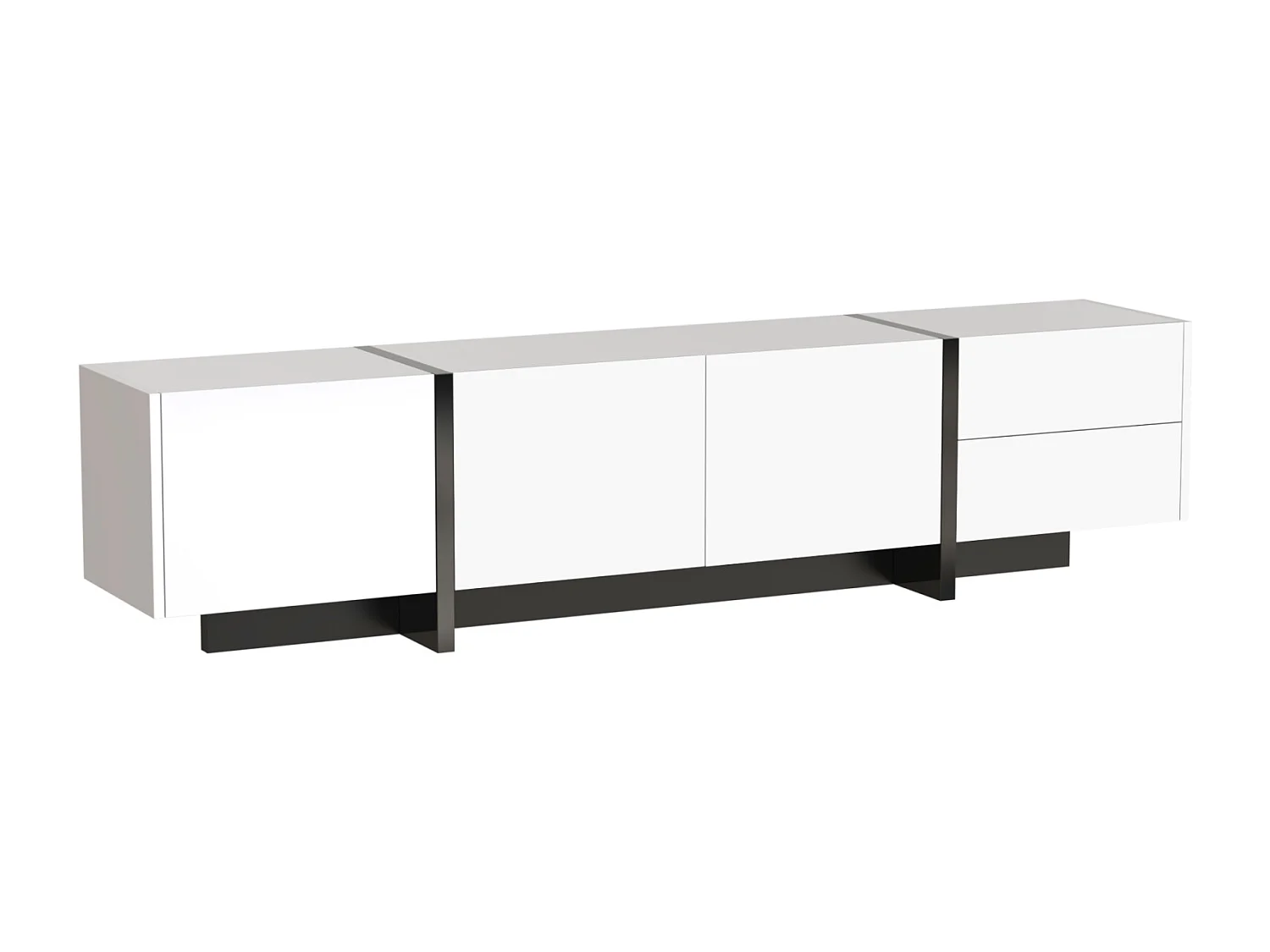 Mueble de TV moderno, mueble con 2 cajones y 3 puertas, mueble multifuncional con estantes, color blanco