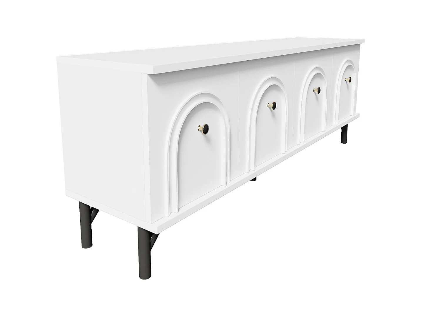 Meuble TV Moderne à 4 Portes - Blanc, 160 cm - Design élégant, charnières à Fermeture Douce