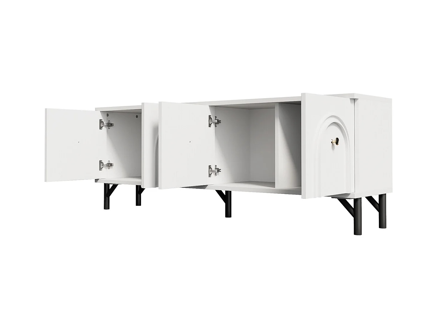 Meuble TV Moderne à 4 Portes - Blanc, 160 cm - Design élégant, charnières à Fermeture Douce
