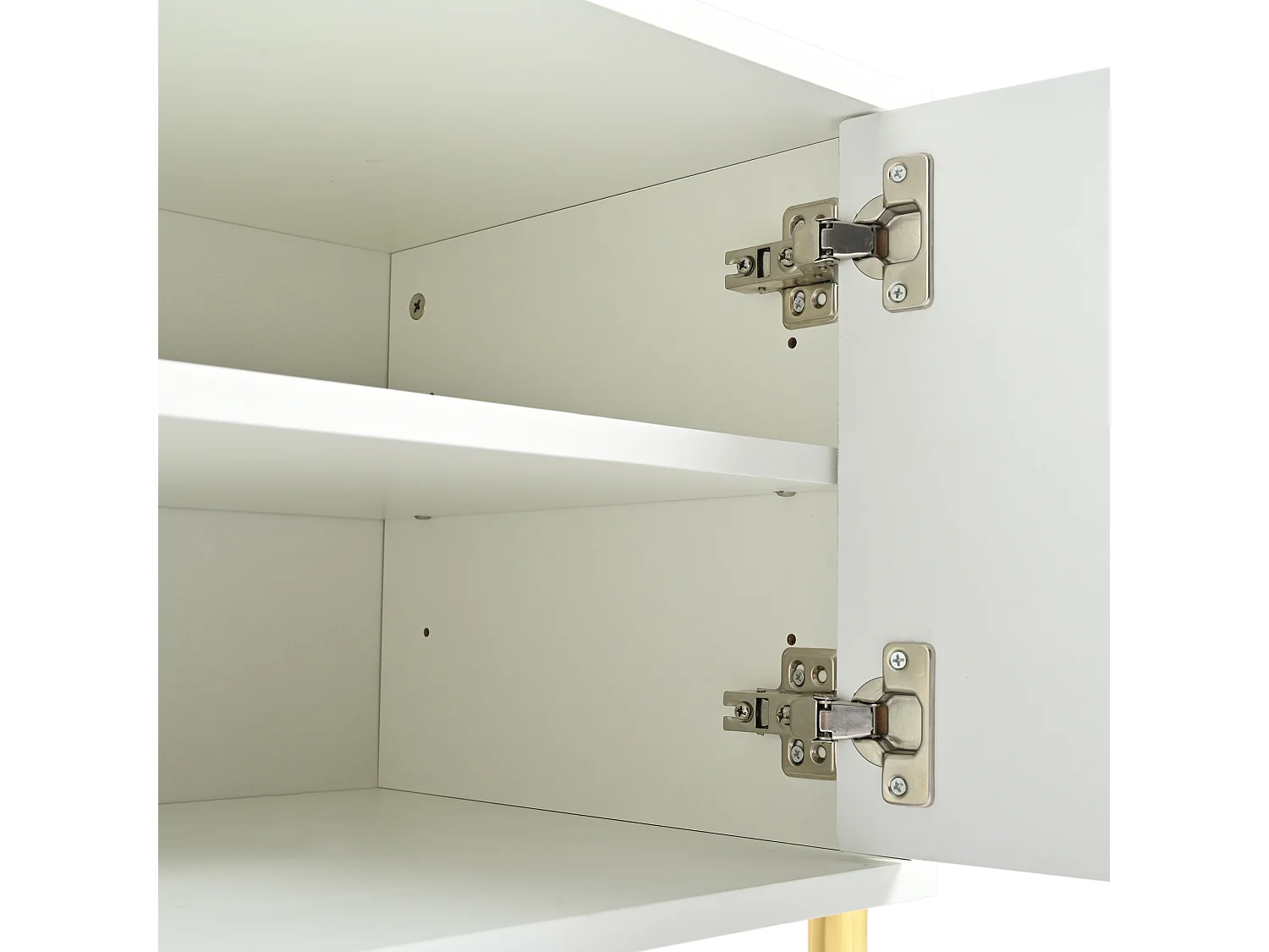 Mueble de TV 190x38x48cm - Mueble con 4 puertas, patas doradas, diseño de puerta acanalada, blanco