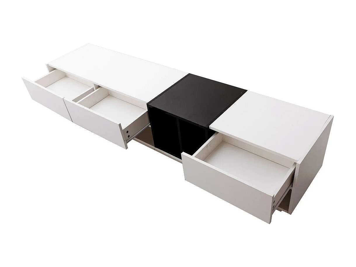 Meuble TV bas, moderne, avec 3 tiroirs et compartiment de rangement ouvert, 190 x 40 x 34 cm, blanc