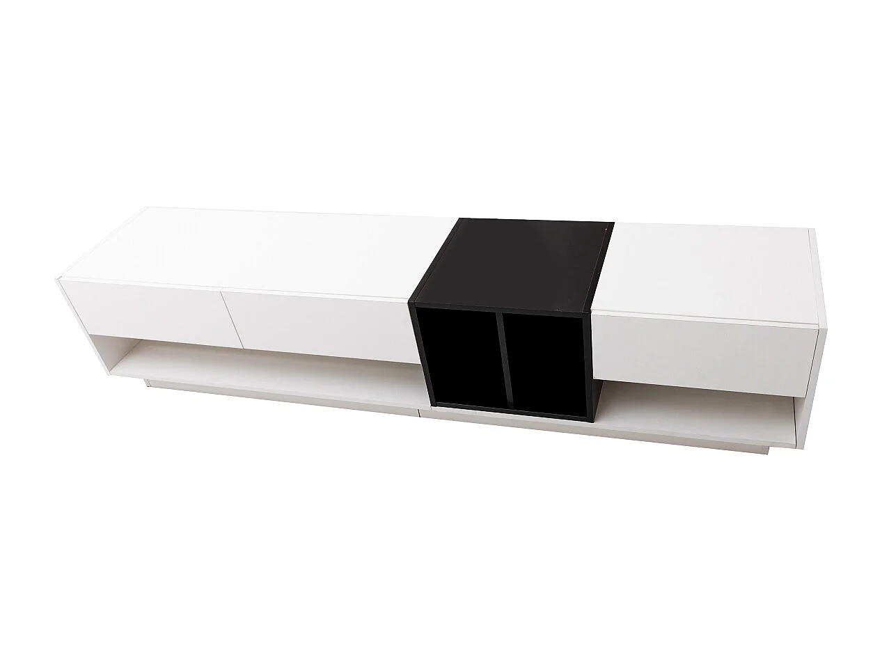 Meuble TV bas, moderne, avec 3 tiroirs et compartiment de rangement ouvert, 190 x 40 x 34 cm, blanc