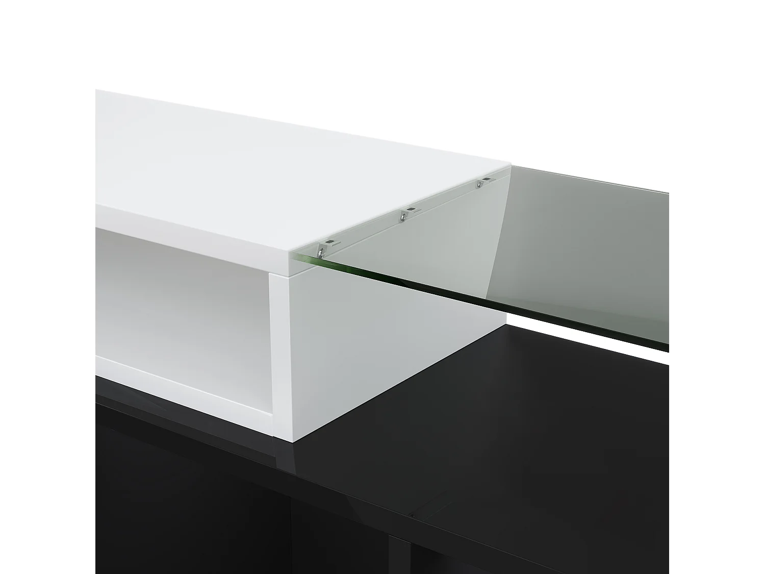 Mueble de TV con almacenaje, 6 puertas y 2 cajones, con LED, acabado brillante, negro y blanco