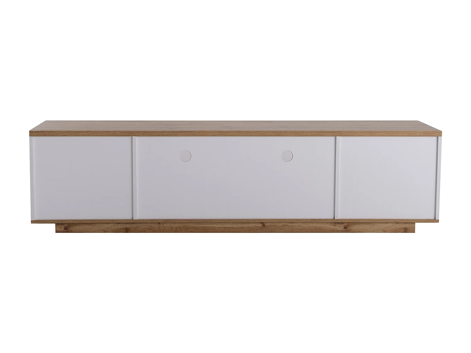 Mobile TV bianco e legno, credenza con cinque ante e due vani a giorno
