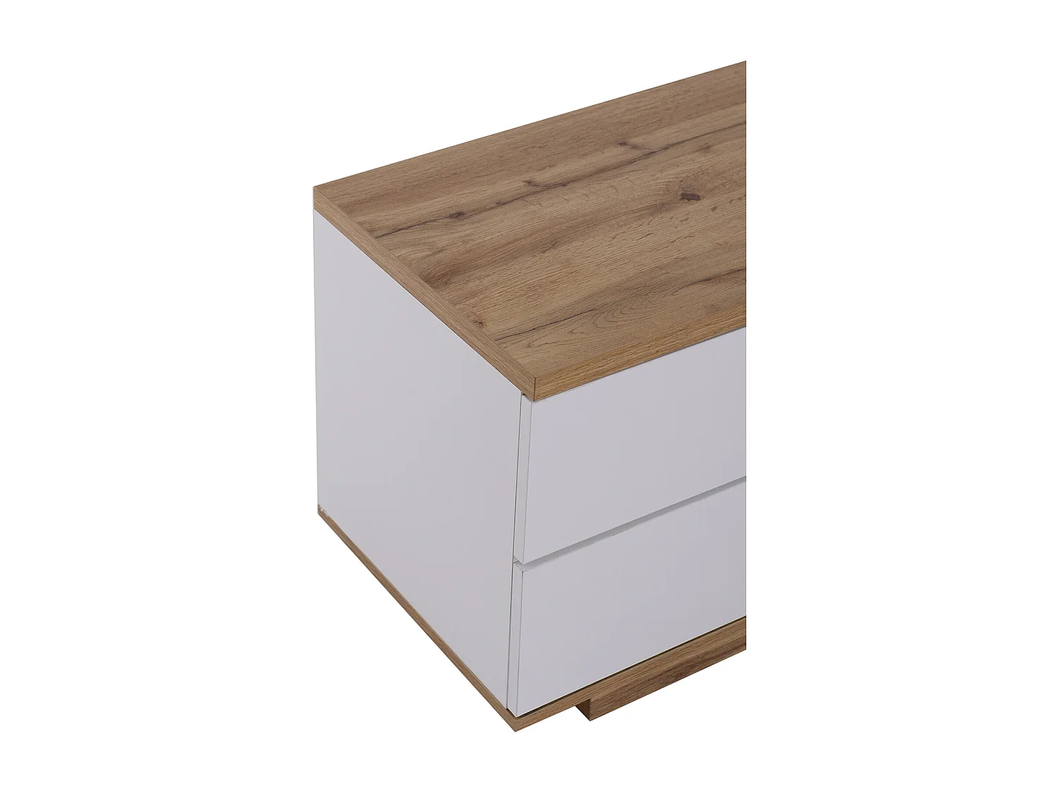 Mobile TV bianco e legno, credenza con cinque ante e due vani a giorno
