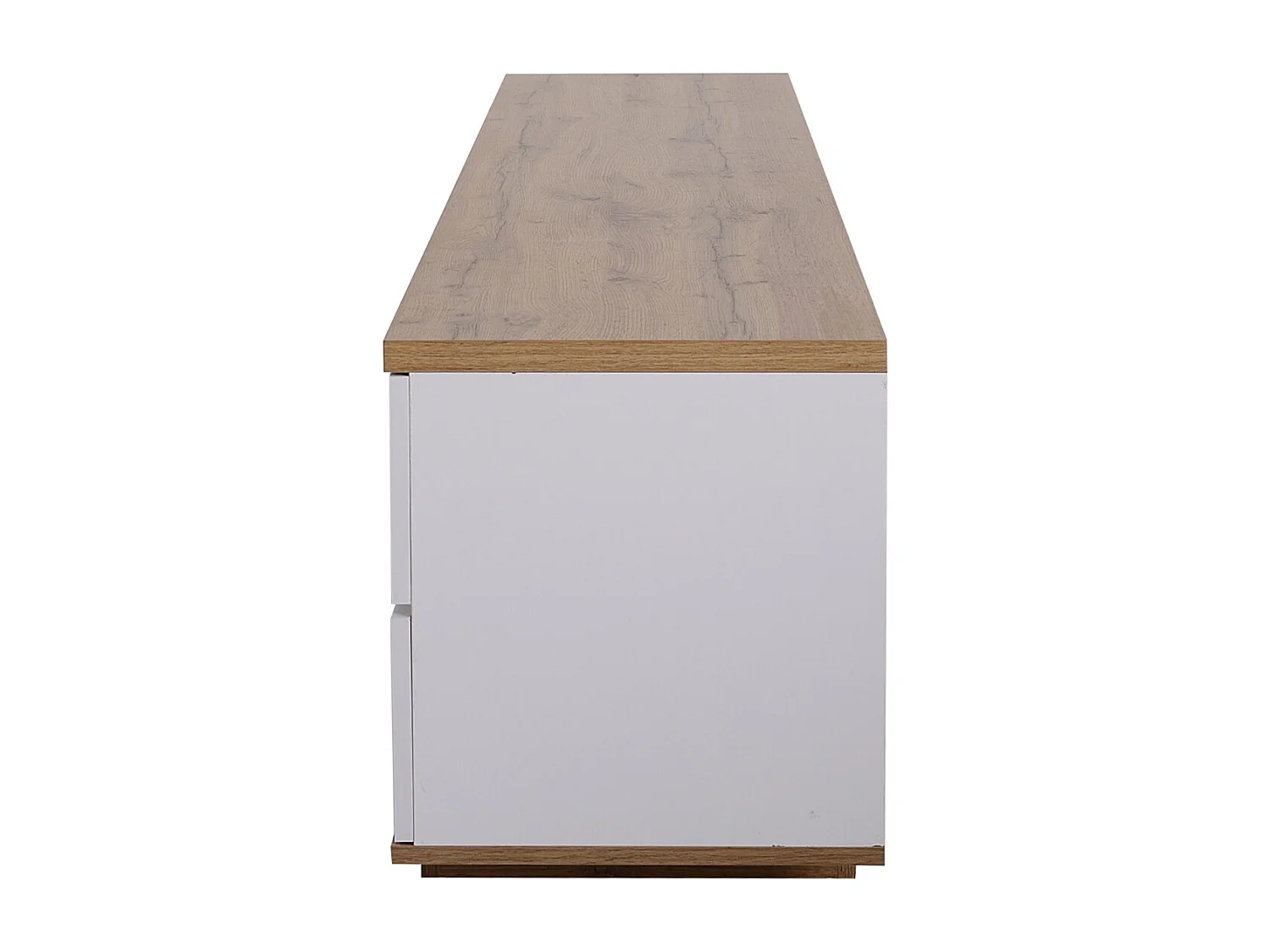 Mobile TV bianco e legno, credenza con cinque ante e due vani a giorno