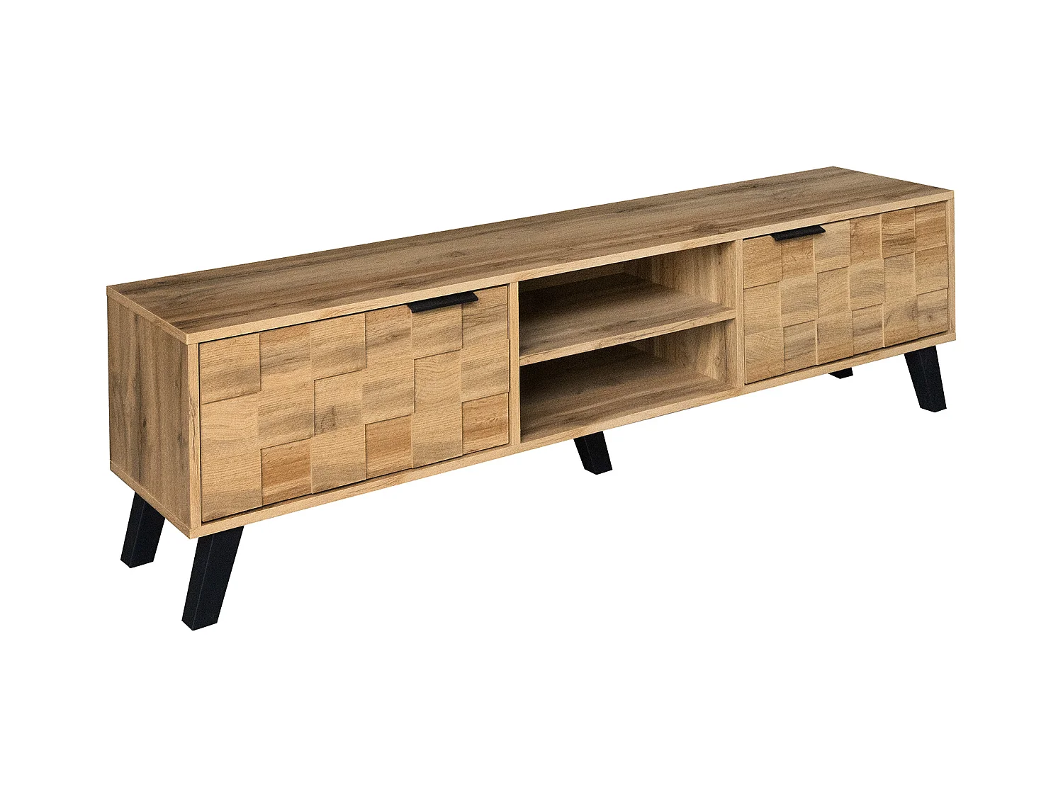 Meuble TV en Bois, Meuble TV Brun avec 2 Portes et 2 Compartiments, Meuble Télé de 160cm Longueur