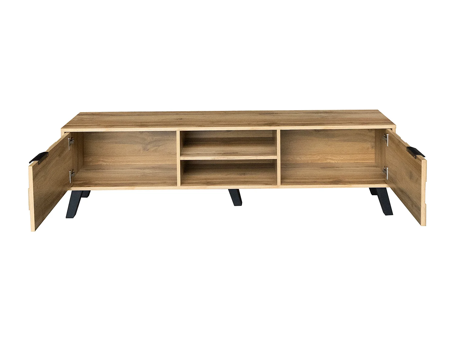 Meuble TV en Bois, Meuble TV Brun avec 2 Portes et 2 Compartiments, Meuble Télé de 160cm Longueur