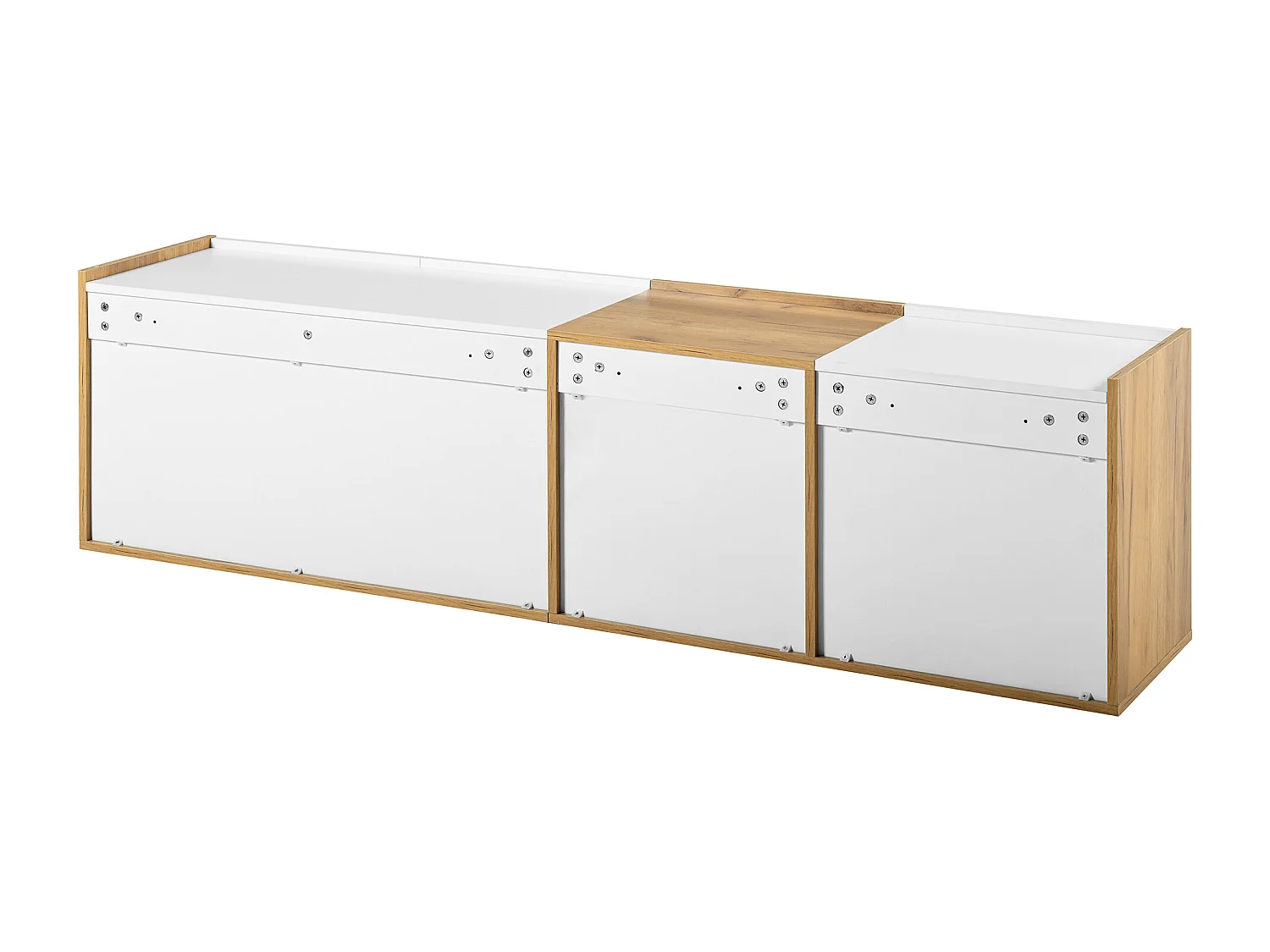 Mueble de TV de pared para salón, mueble de almacenaje con múltiples espacios, mesa de TV con 3 cajones, color blanco