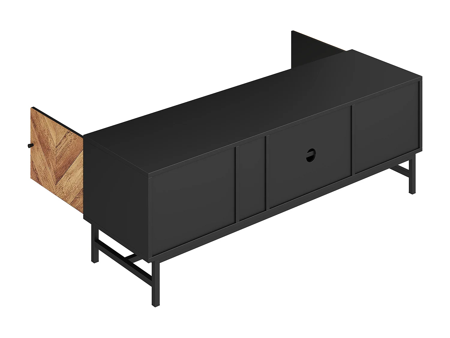 Móvel de TV com 2 portas e 3 compartimentos, Móvel de TV com pés de suporte de metal, preto