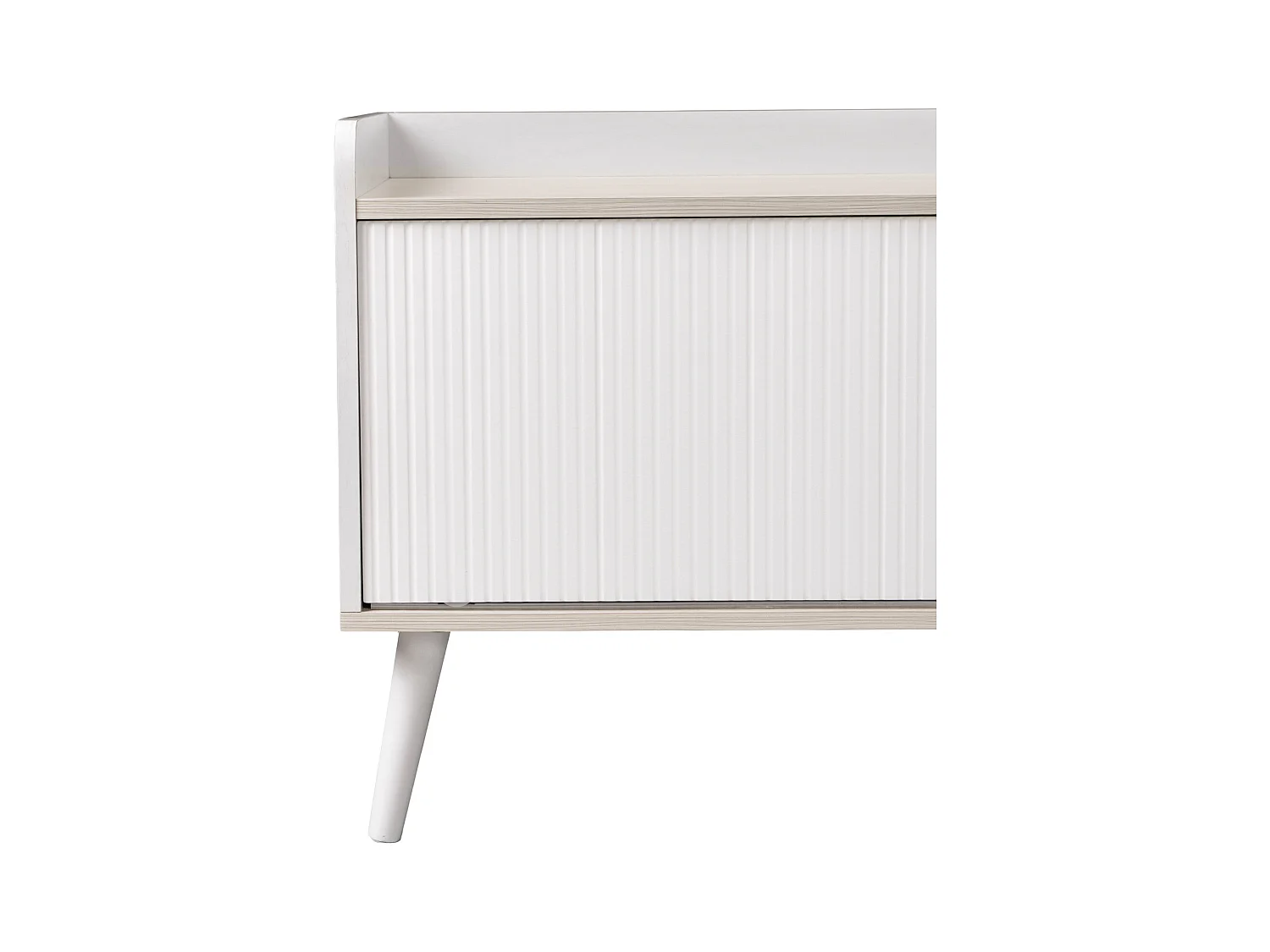 Mueble TV bajo con cajones, Mueble TV moderno con dos puertas correderas, Color blanco y madera