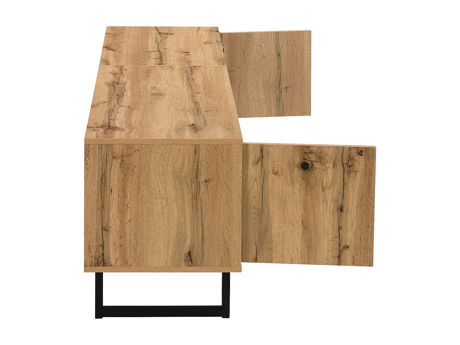 Meuble TV Bas, LED Meuble TV Chambre , avec Compartiments et Tiroir, Industriel Bois et Metal Noir