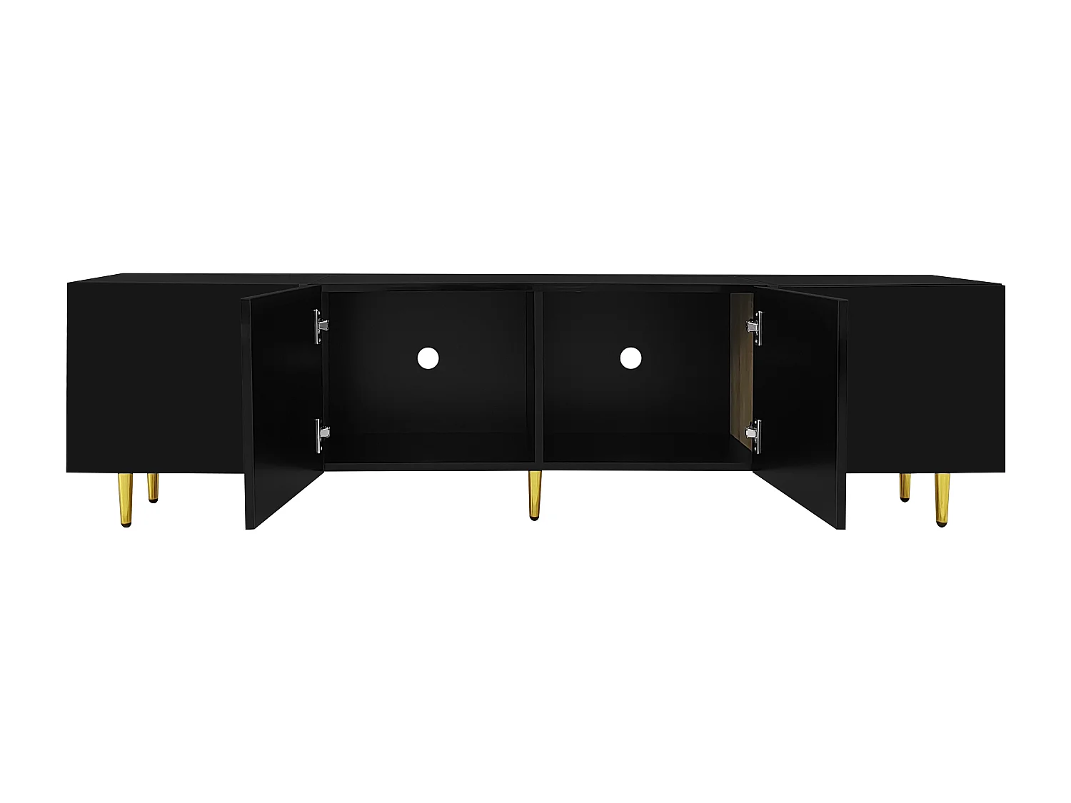 Meuble TV Bas avec 4 Portes,Meuble TV avec Rangement,Surface très Brillante,Pieds dorés, noir