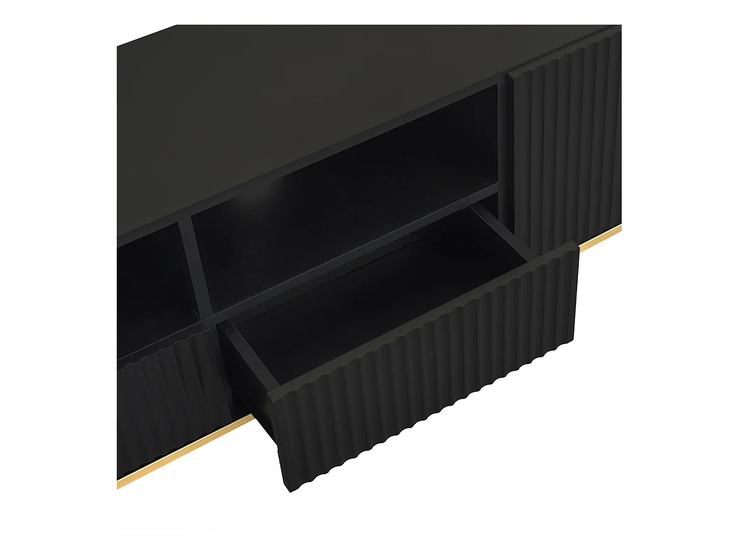 Móvel de TV 165x36x55 cm com armazenamento, 2 portas e 2 gavetas, Móvel de TV baixo, Pés dourados, Preto