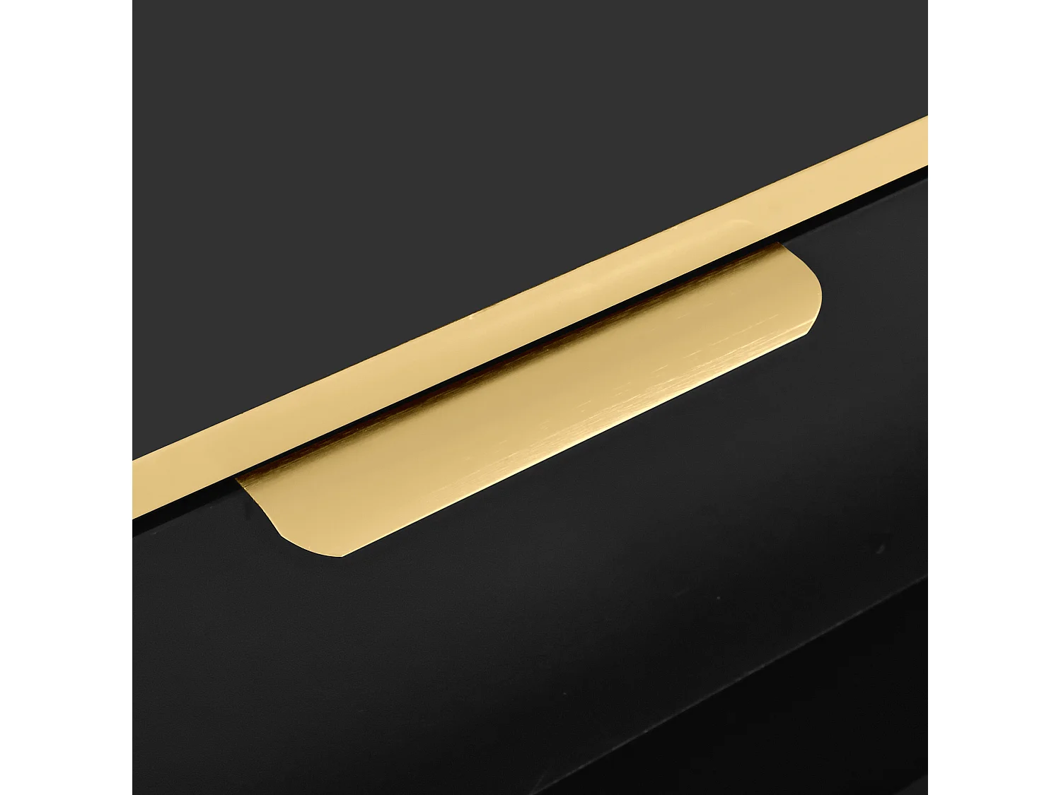 Meuble TV bas avec texture sculptée, armoire avec poignées et pieds dorés, noir, 175 x 40 x 45 cm