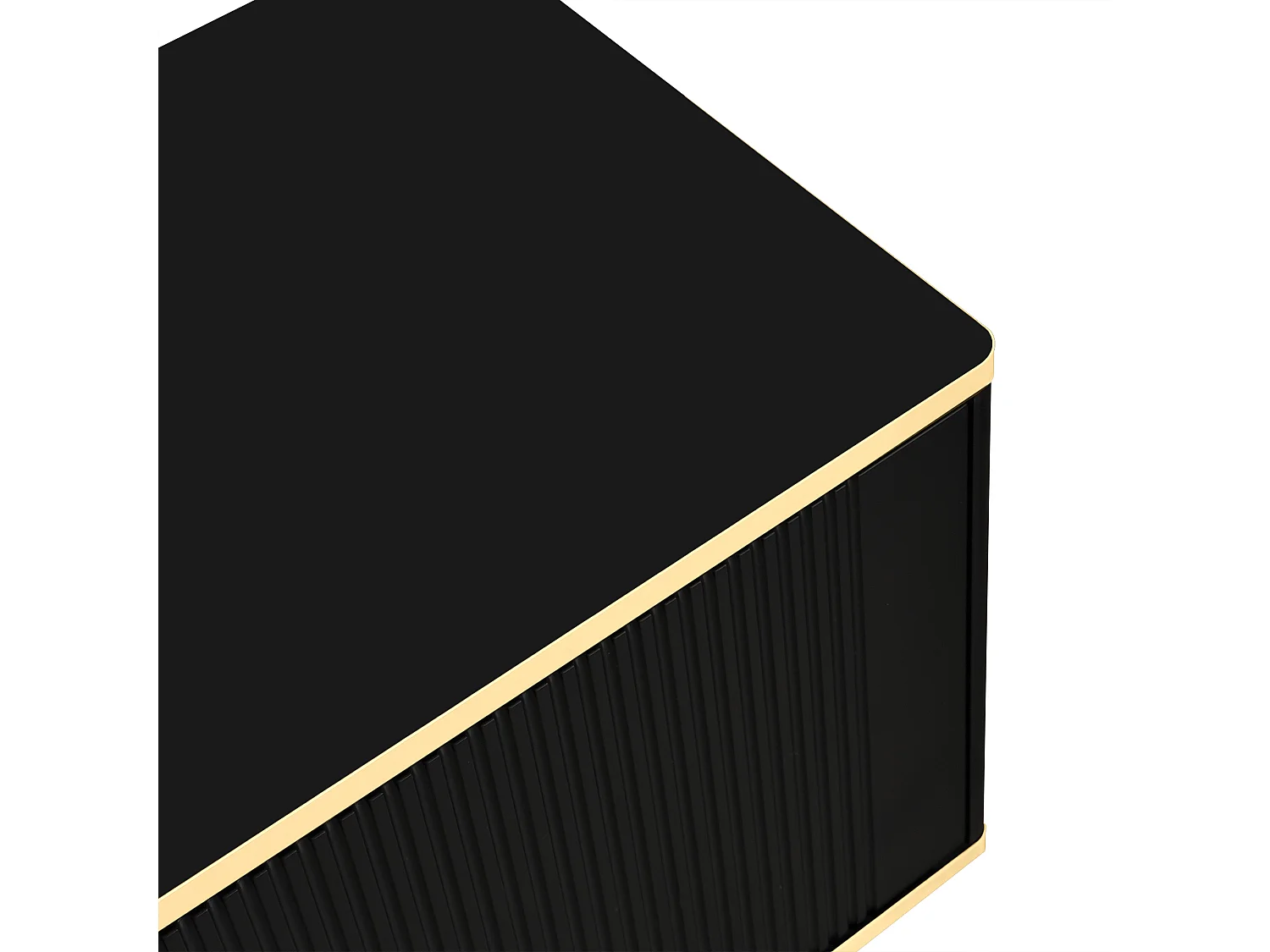 Meuble TV bas avec texture sculptée, armoire avec poignées et pieds dorés, noir, 175 x 40 x 45 cm