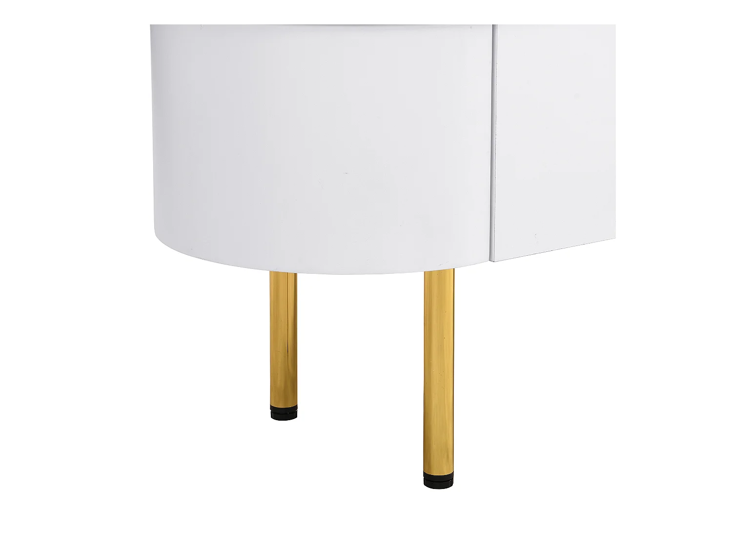 Mueble TV bajo 174 X 35 X 41cm con tres cajones, tiradores dorados y esquinas curvas, color blanco