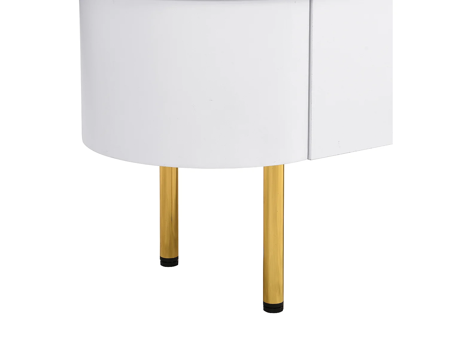 Meuble TV bas 174 X 35 X 41cm  avec trois tiroirs, poignées dorées et coins incurvés, blanc