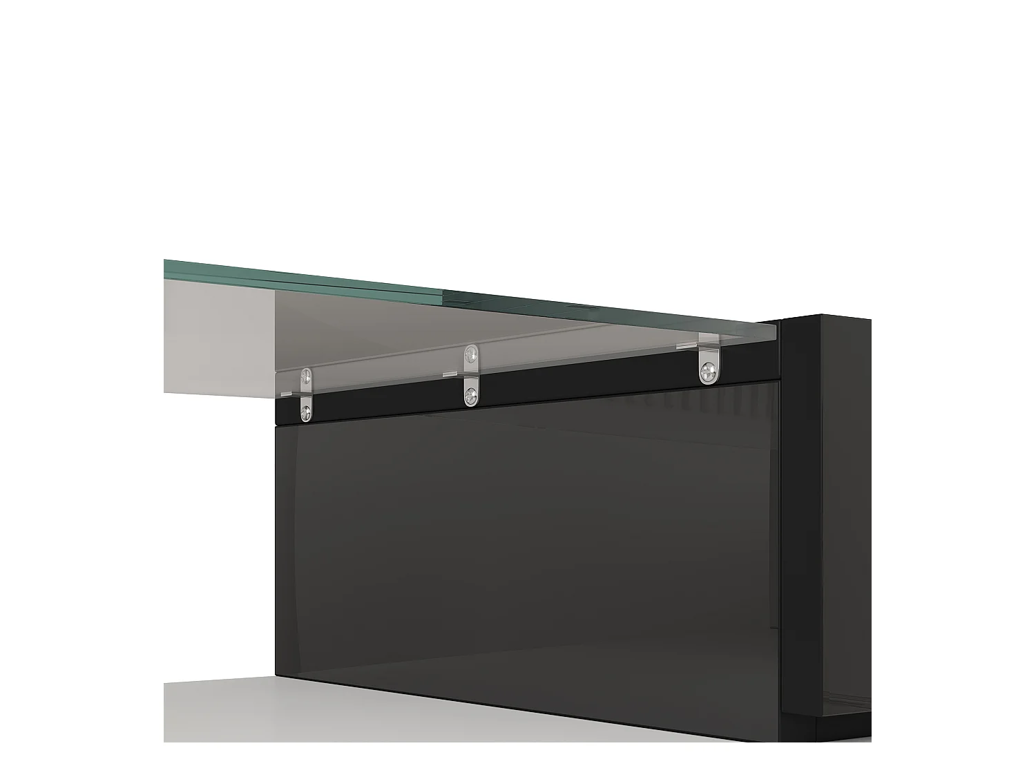 Mueble de TV moderno de alto brillo con LED, 4 puertas y 2 cajones, almacenamiento abierto, color negro