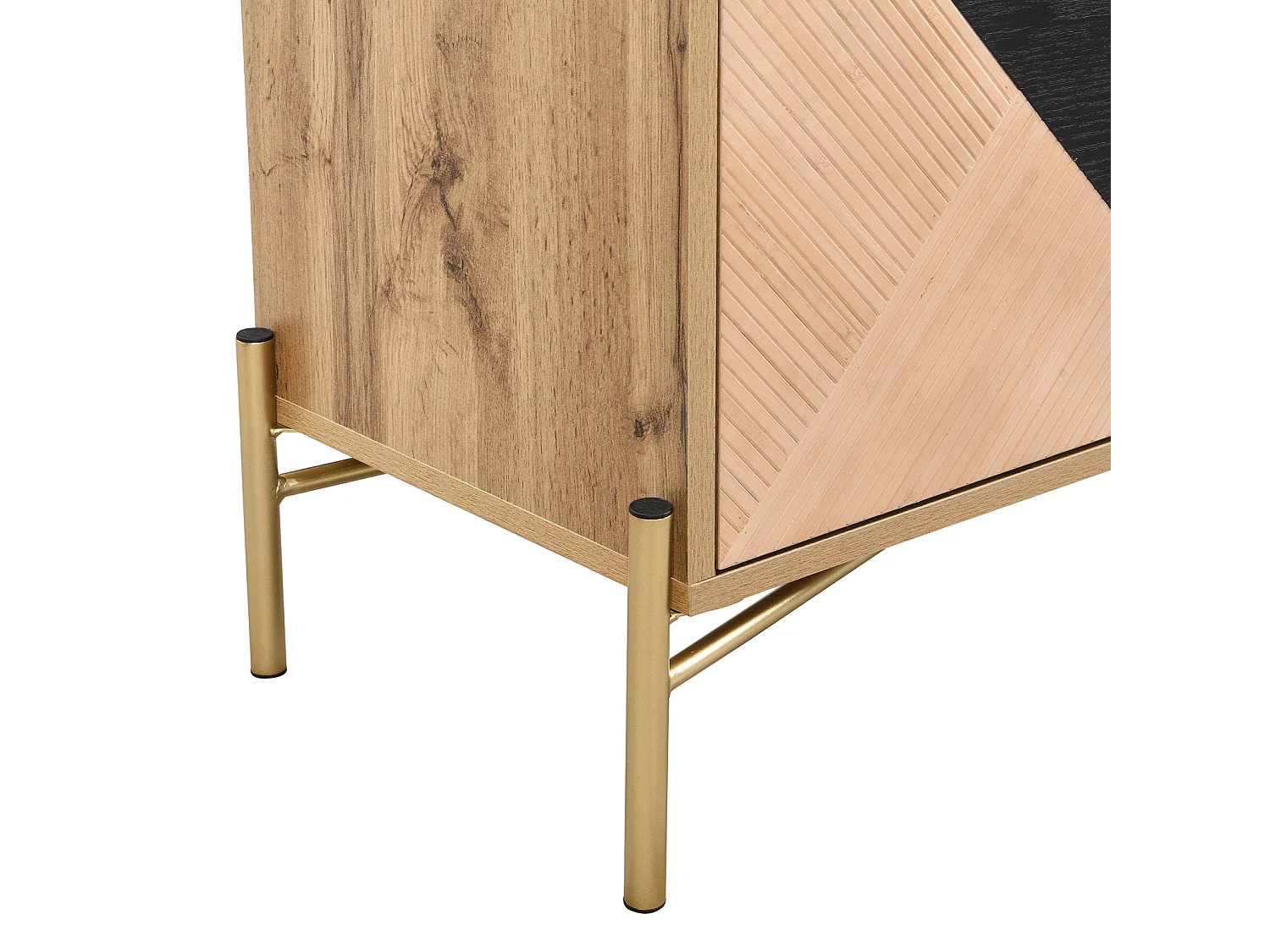 Mueble de TV con 3 puertas, muebles de TV con estantes ajustables, aparadores bajos en veta de madera marrón y negra