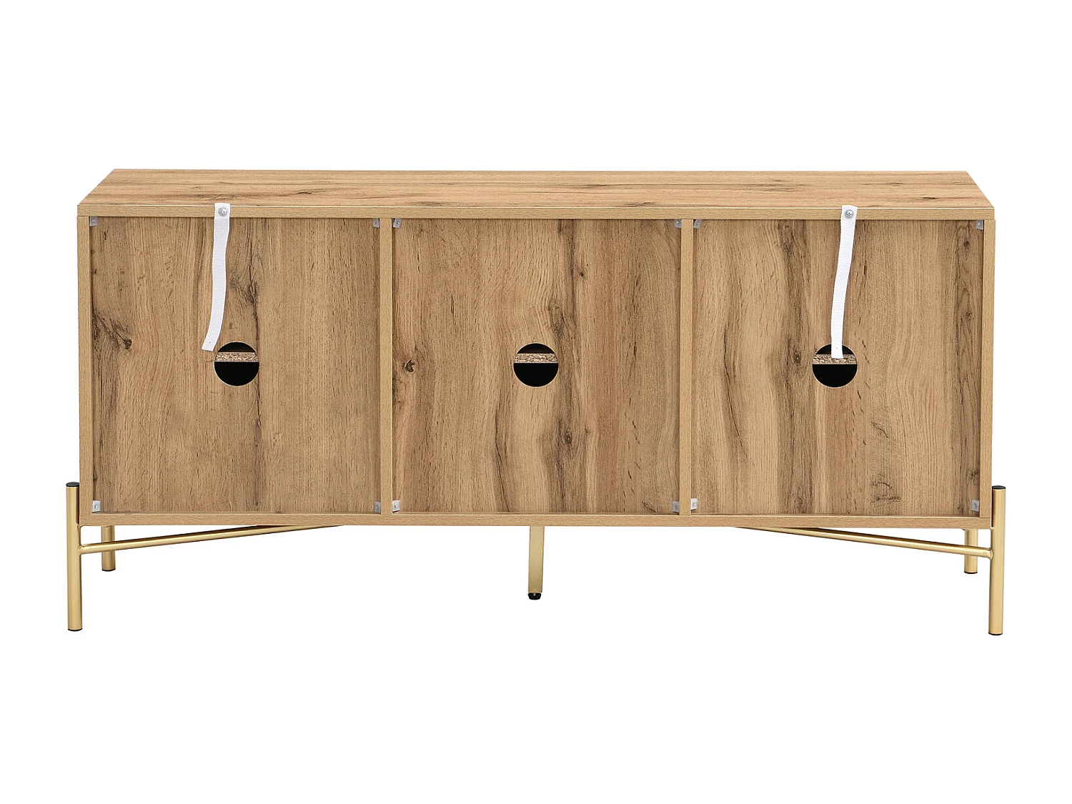 Mueble de TV con 3 puertas, muebles de TV con estantes ajustables, aparadores bajos en veta de madera marrón y negra