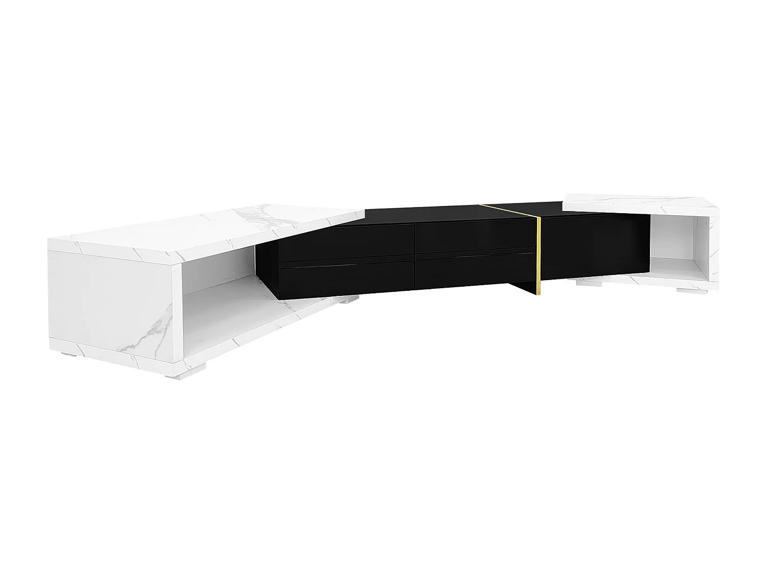 Mueble de TV moderno de longitud variable (140-260 cm), mueble de TV bajo con función giratoria, color negro