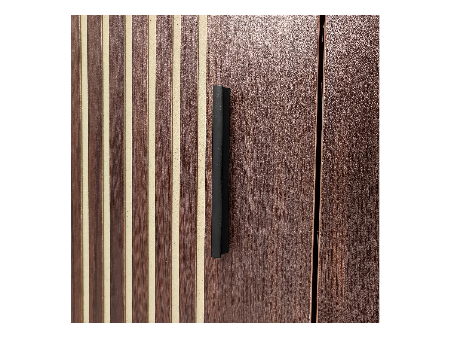 Meuble TV 200cm , Moderne Banc TV avec LED, 3 Portes Rayées et 1 Portes Vitrées , Support en Métal