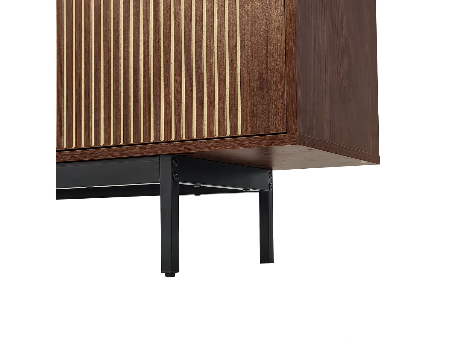 Meuble TV 200cm , Moderne Banc TV avec LED, 3 Portes Rayées et 1 Portes Vitrées , Support en Métal